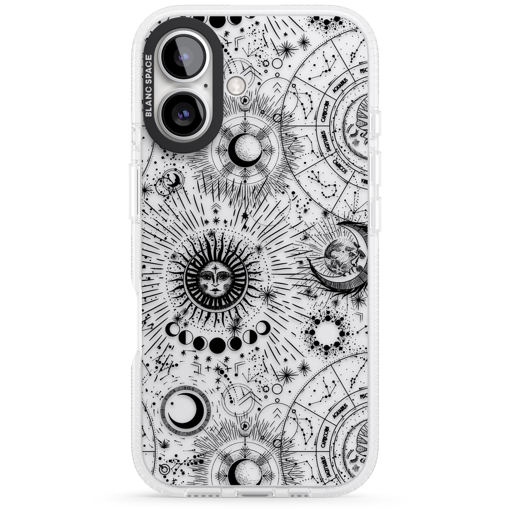 Transparent Suns & Zodiac Charts iPhone 16 / 16 Plus Clear Case Impact Air - Blanc Space
