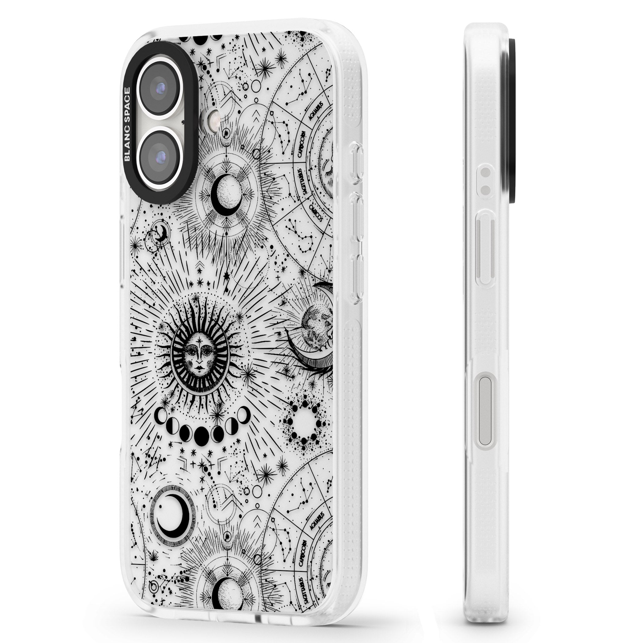 Transparent Suns & Zodiac Charts iPhone 16 / 16 Plus Clear Case Impact Air - Blanc Space