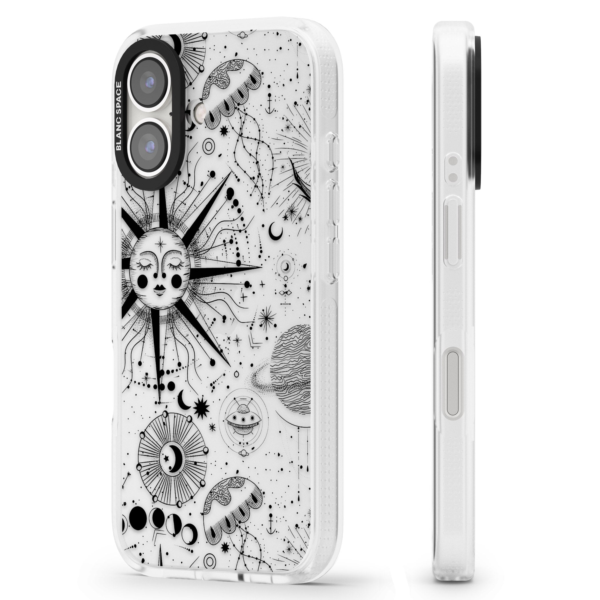 Large Sun Vintage Astrological iPhone 16 / 16 Plus Clear Case Impact Air - Blanc Space