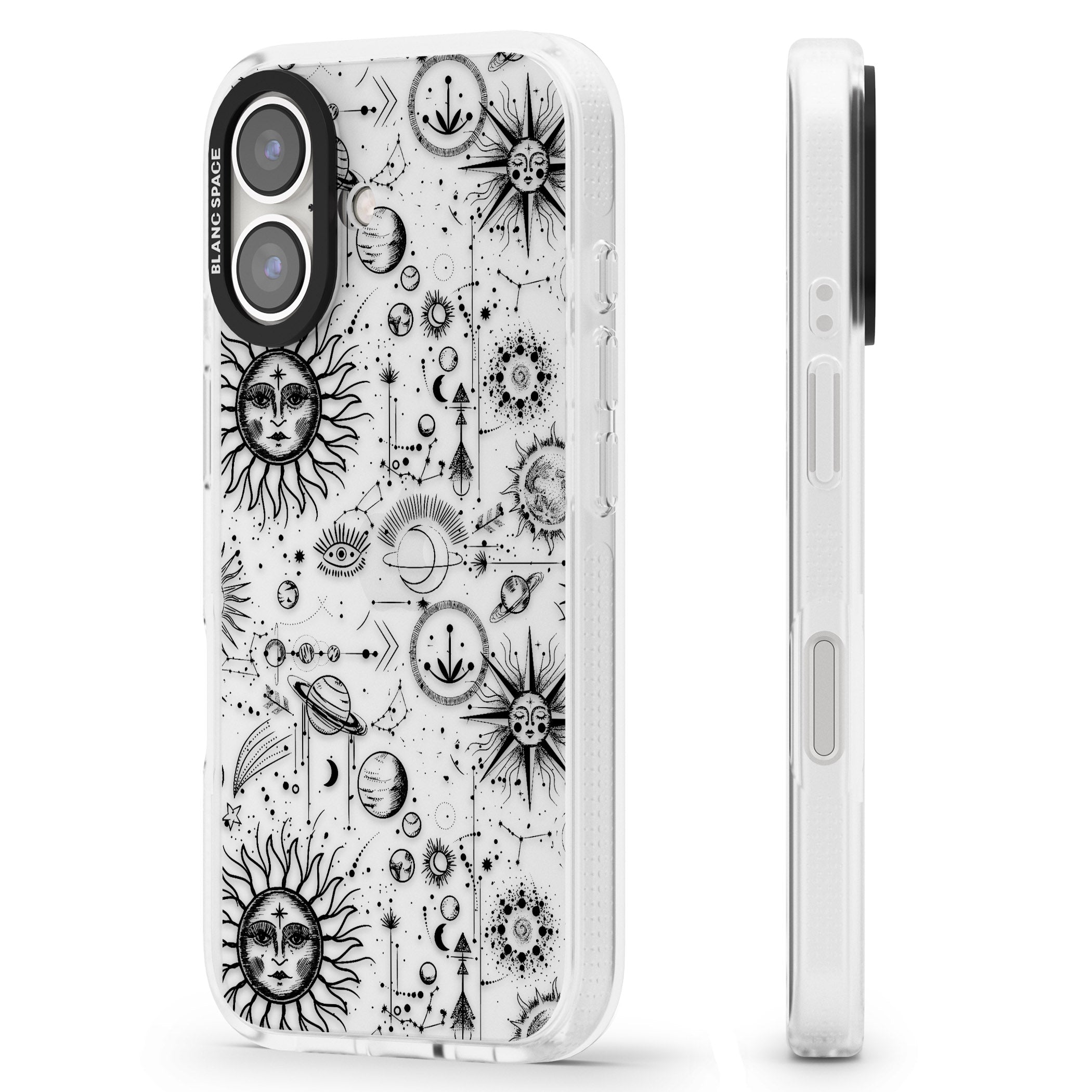 Suns & Planets Astrological iPhone 16 / 16 Plus Clear Case Impact Air - Blanc Space