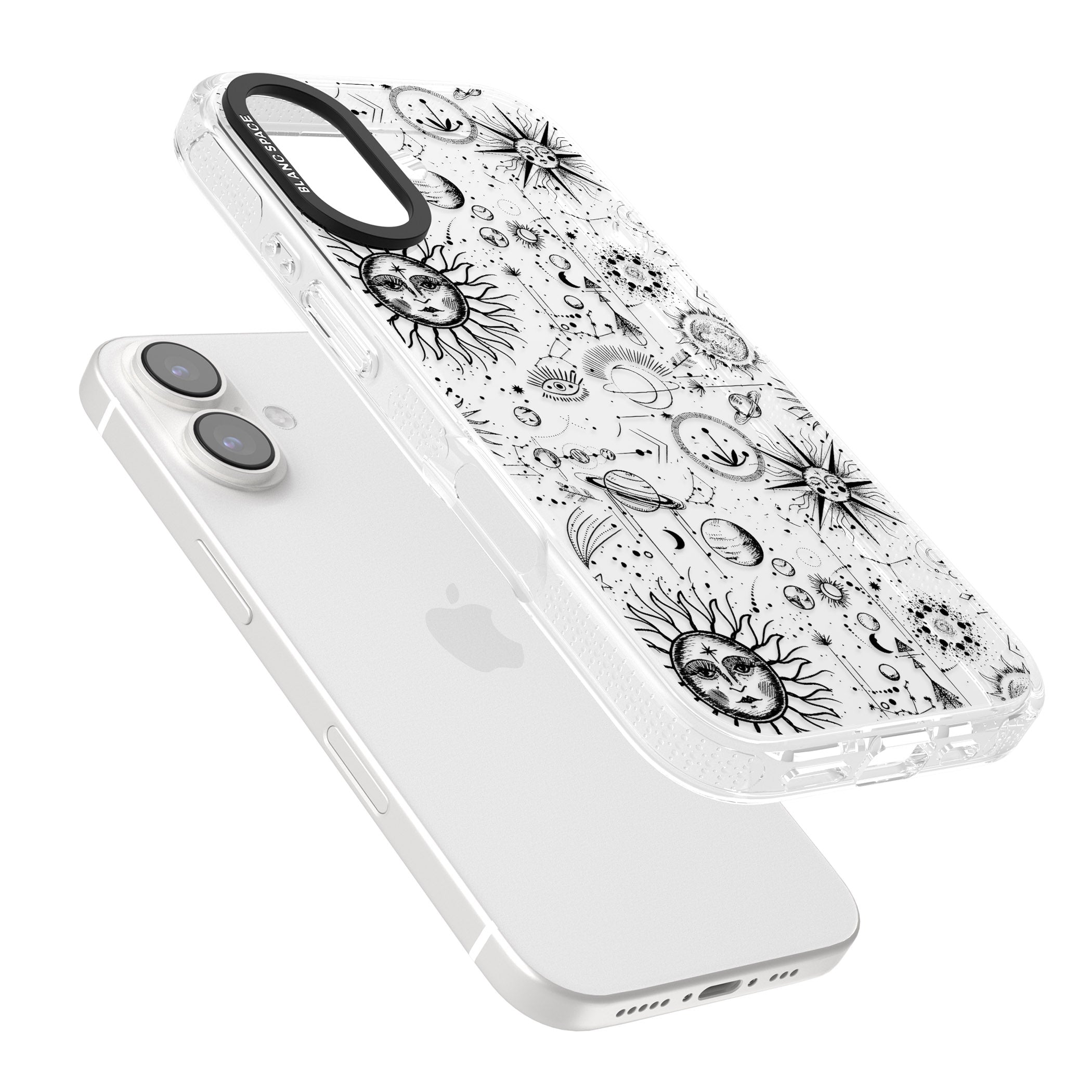Suns & Planets Astrological iPhone 16 / 16 Plus Clear Case Impact Air - Blanc Space