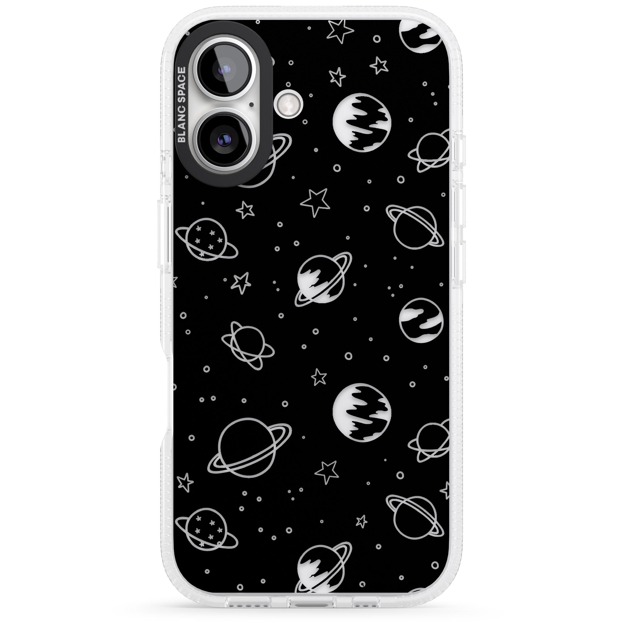 Cosmic Outer Space Design Clear on Black iPhone 16 / 16 Plus Clear Case Impact Air - Blanc Space