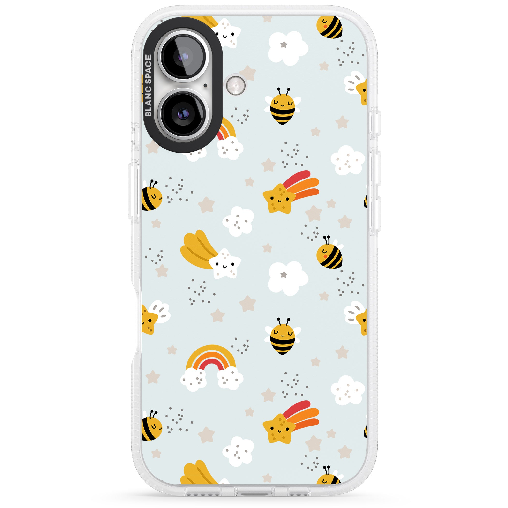 Sweet As Honey Patterns: Bees & Rainbows iPhone 16 / 16 Plus Clear Case Impact Air - Blanc Space