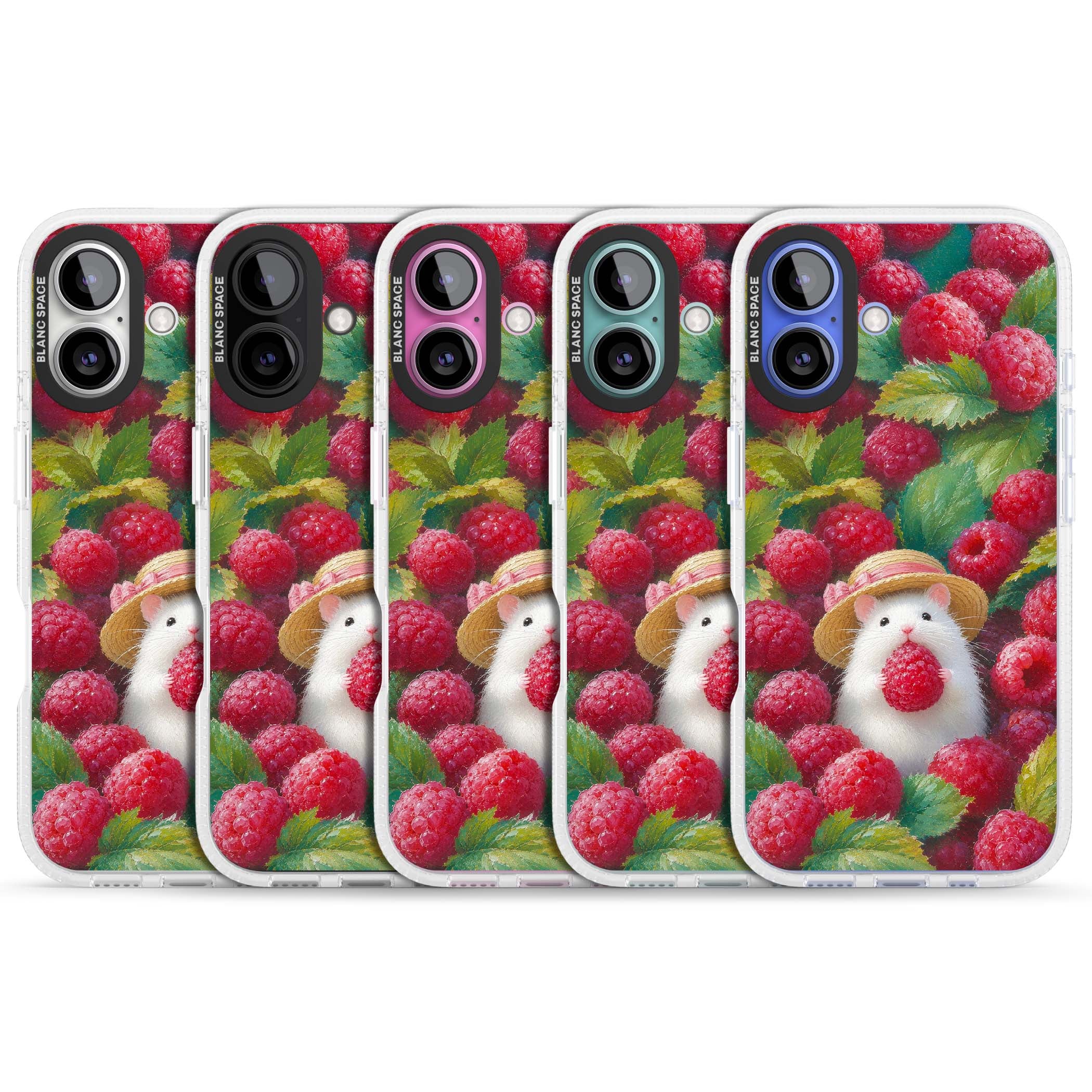 Berry Forager cottagecore iPhone case featuring a white hamster in a straw hat holding a raspberry surrounded by ripe ber | Clear Case Impact Air case for iPhone 16, iPhone 16 Plus