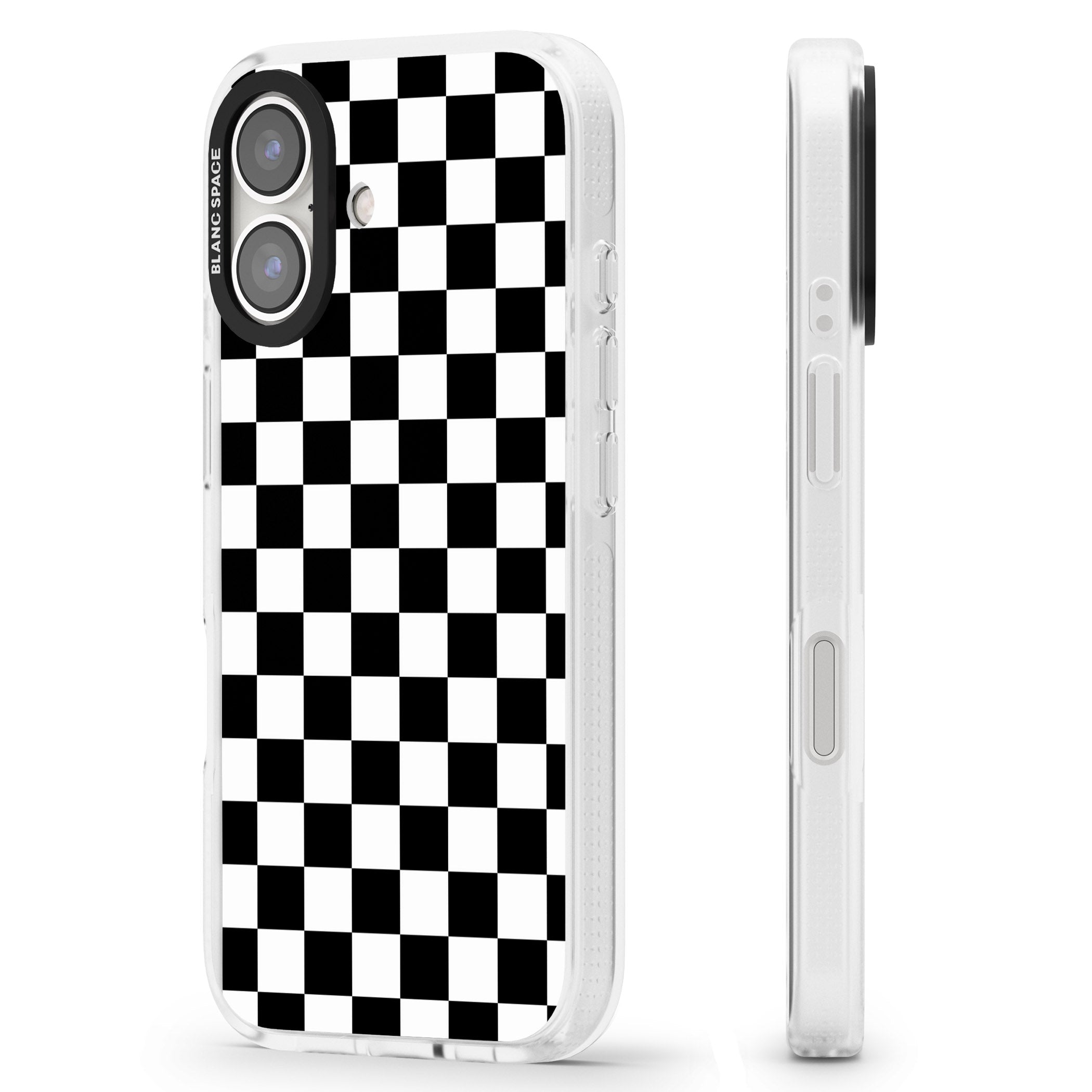 Black Checkered iPhone 16 / 16 Plus Clear Case Impact Air - Blanc Space
