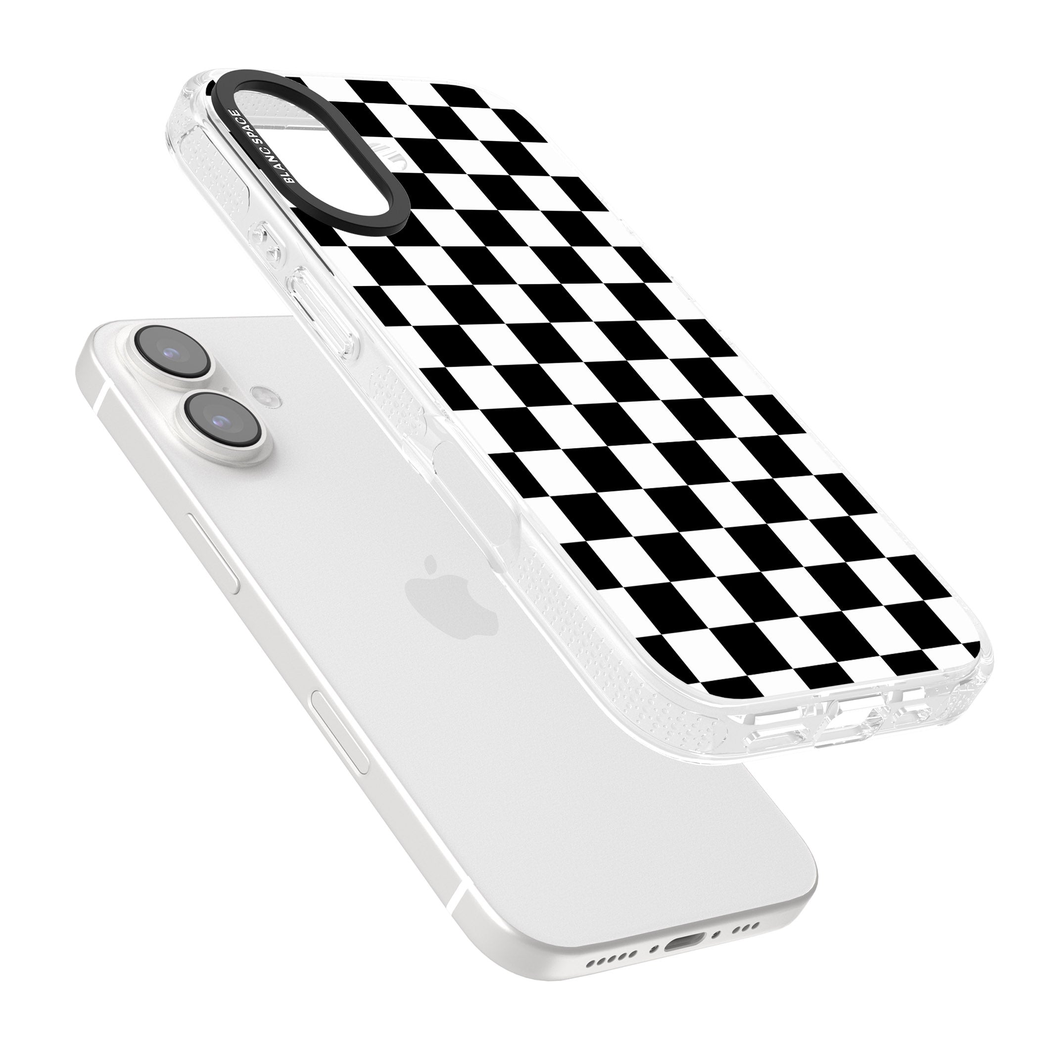Black Checkered iPhone 16 / 16 Plus Clear Case Impact Air - Blanc Space