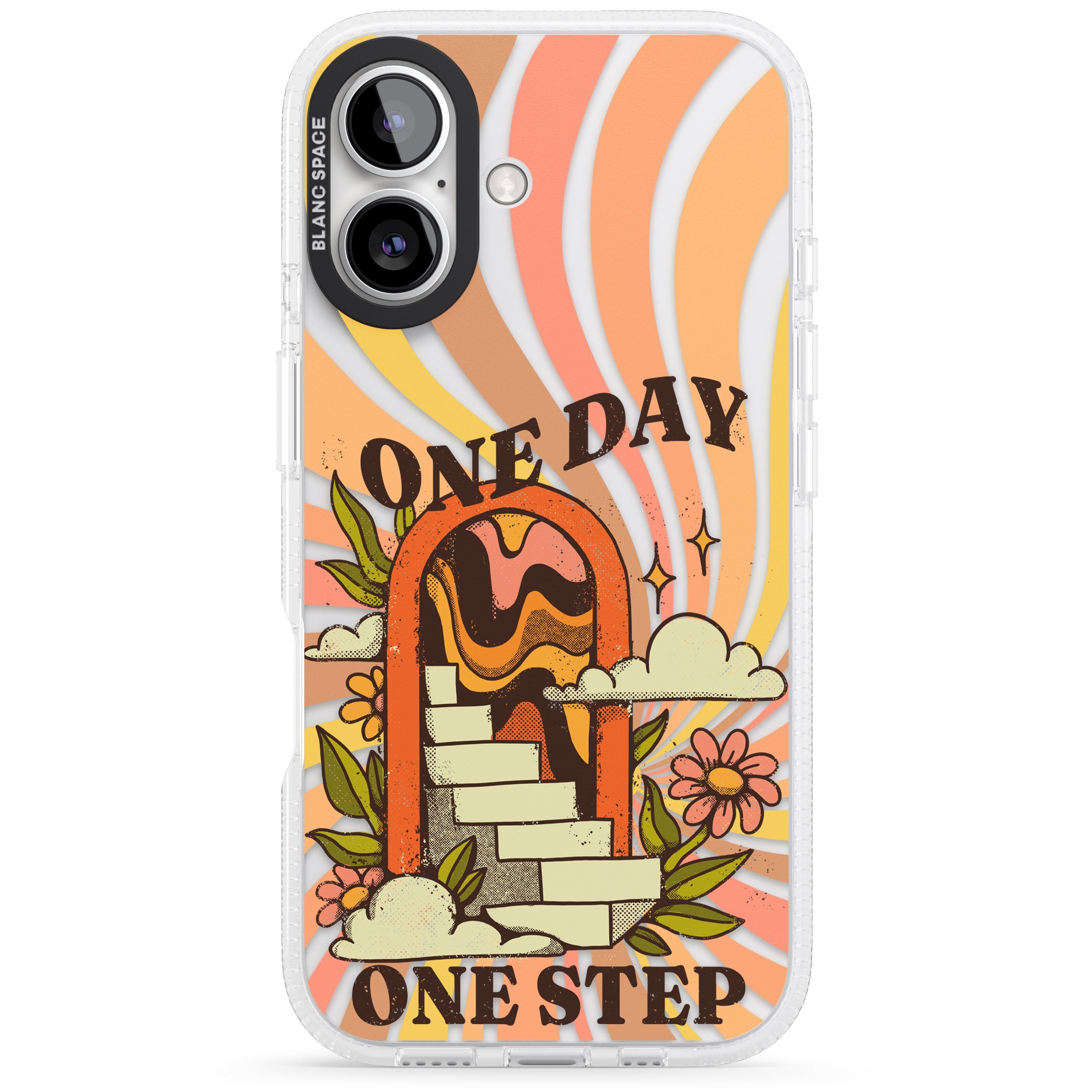 One Day One Step iPhone 16 / 16 Plus Clear Case Impact Air - Blanc Space