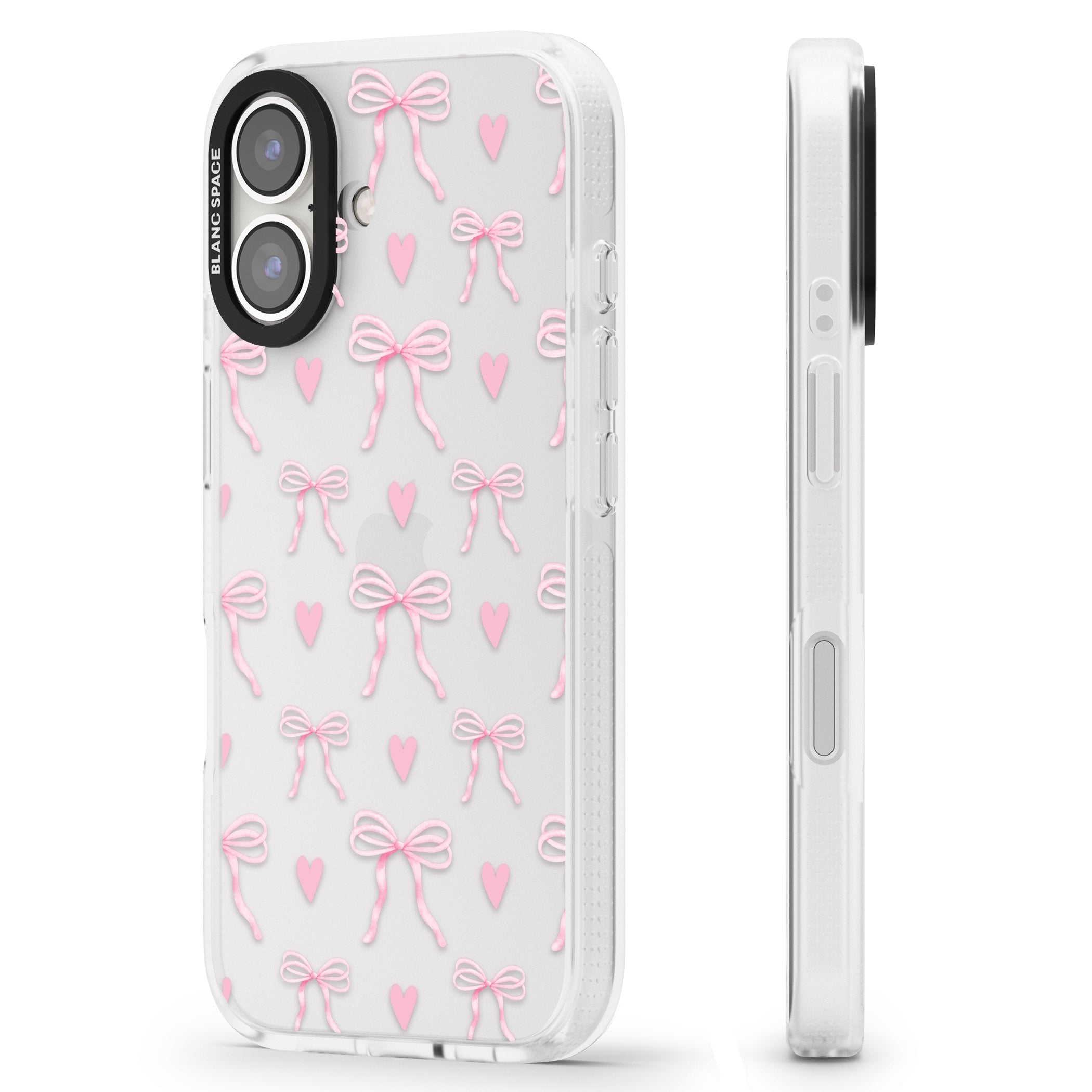 Pink Bows & Hearts iPhone 16 / 16 Plus Clear Case Impact Air - Blanc Space