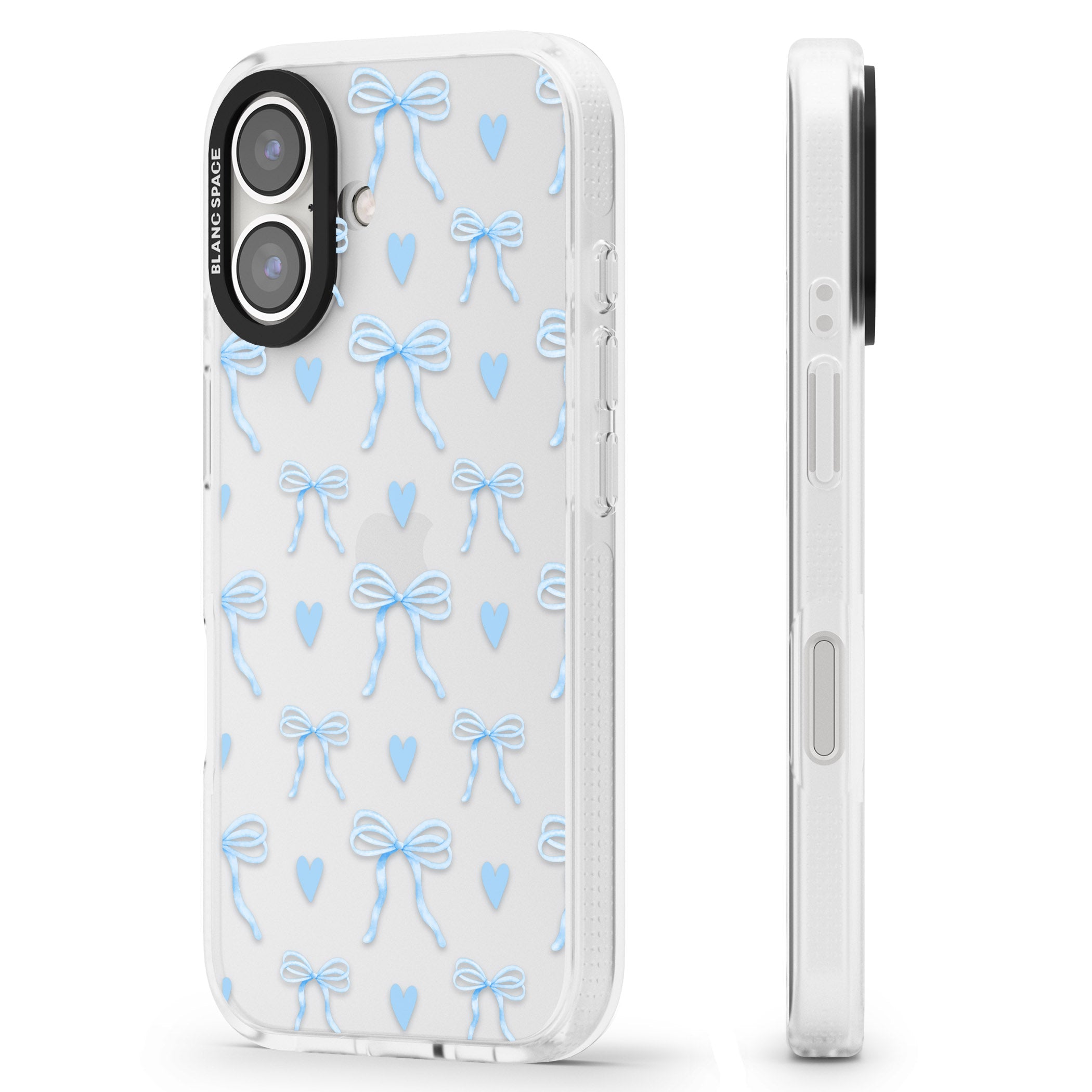Blue Bows & Hearts iPhone 16 / 16 Plus Clear Case Impact Air - Blanc Space