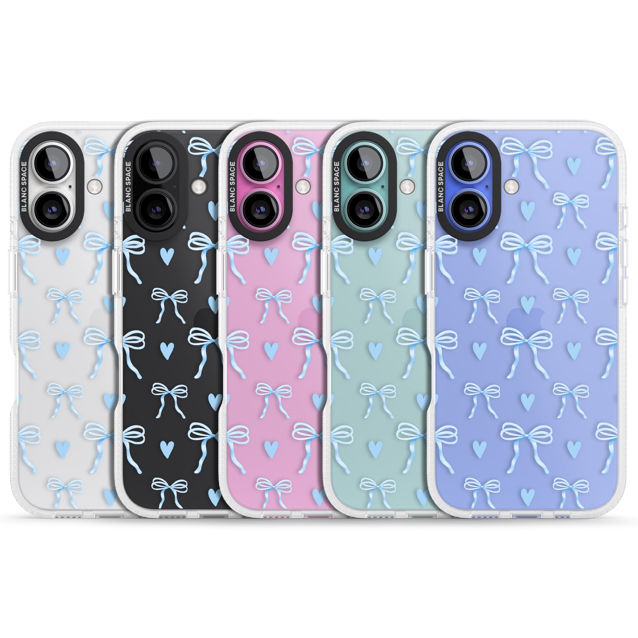 Blue Bows & Hearts iPhone 16 / 16 Plus Clear Case Impact Air - Blanc Space