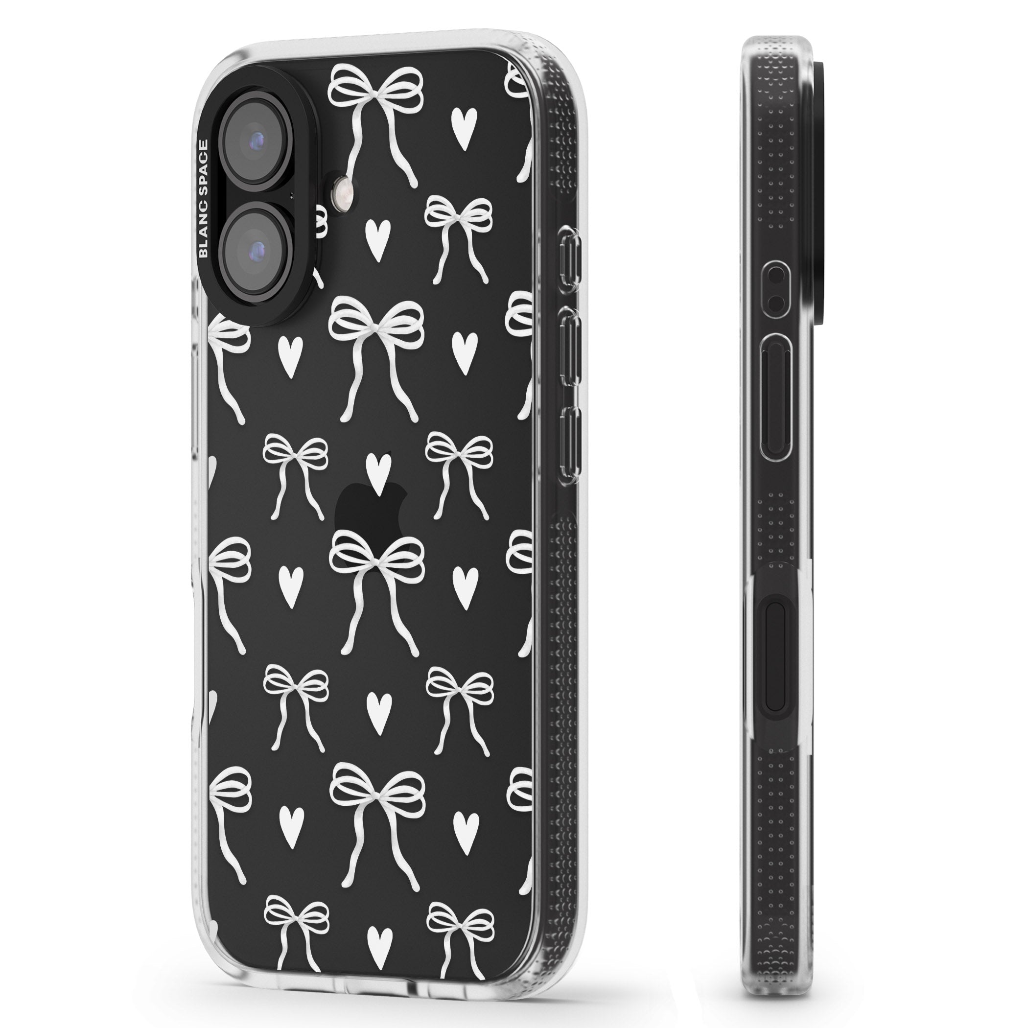 White Bows & Hearts iPhone 16 / 16 Plus Clear Case Impact Air - Blanc Space