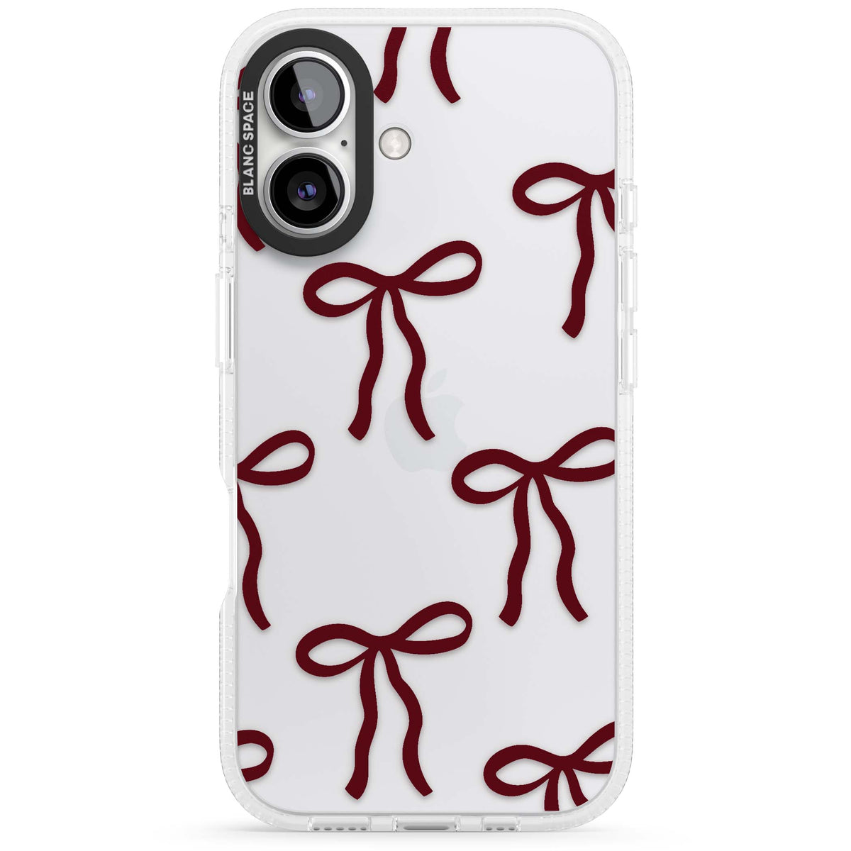 Burgundy Bows coquette iPhone case featuring hand-drawn burgundy red bows on a clear background | Clear Case Impact Air case for iPhone 16, iPhone 16 Plus