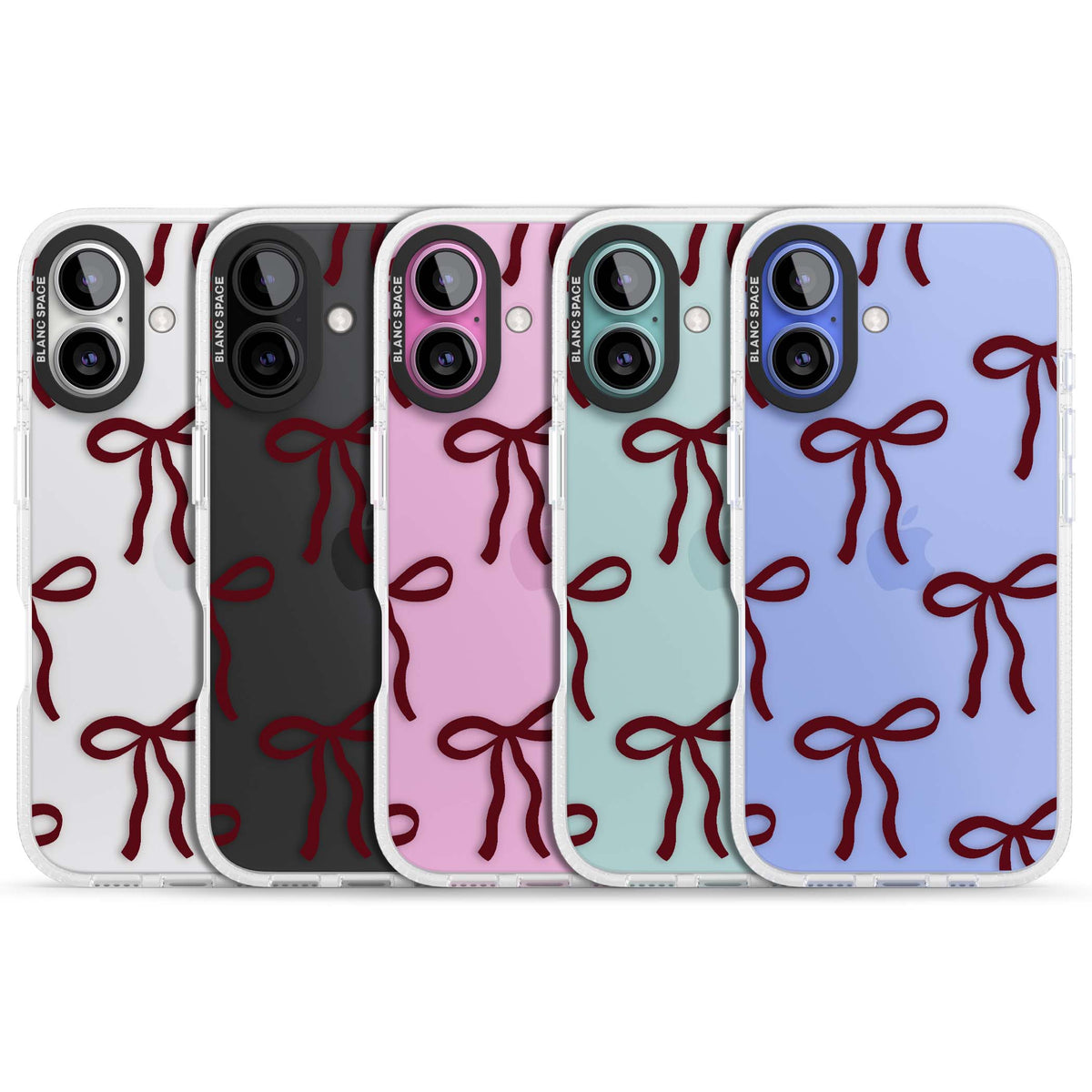 Burgundy Bows coquette iPhone case featuring hand-drawn burgundy red bows on a clear background | Clear Case Impact Air case for iPhone 16, iPhone 16 Plus