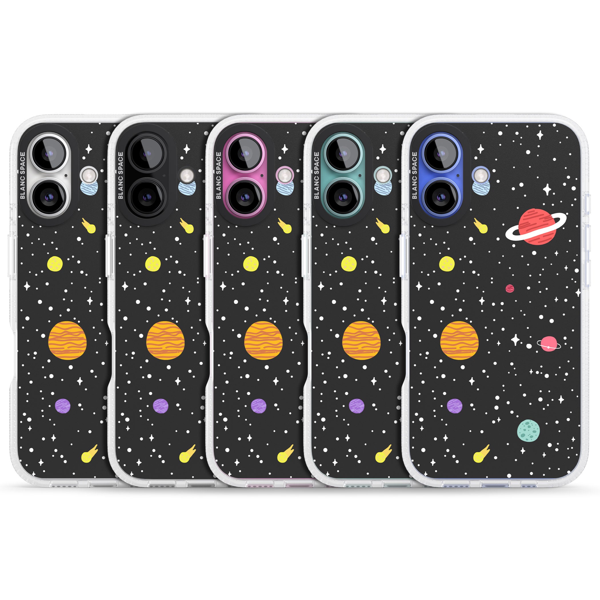 Cute Cartoon Planets iPhone 16 / 16 Plus Clear Case Impact Air - Blanc Space