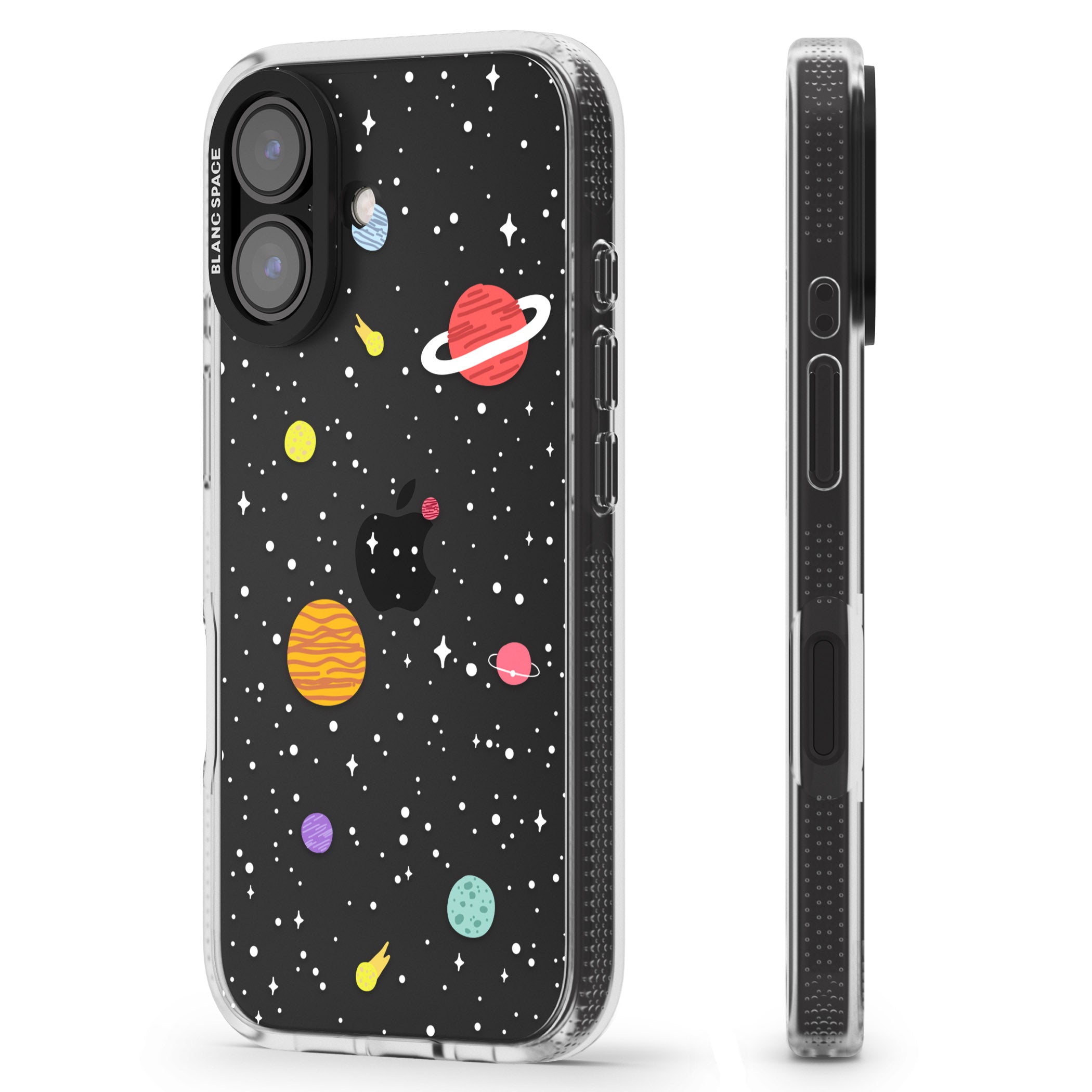 Cute Cartoon Planets (Clear) iPhone 16 / 16 Plus Clear Case Impact Air - Blanc Space