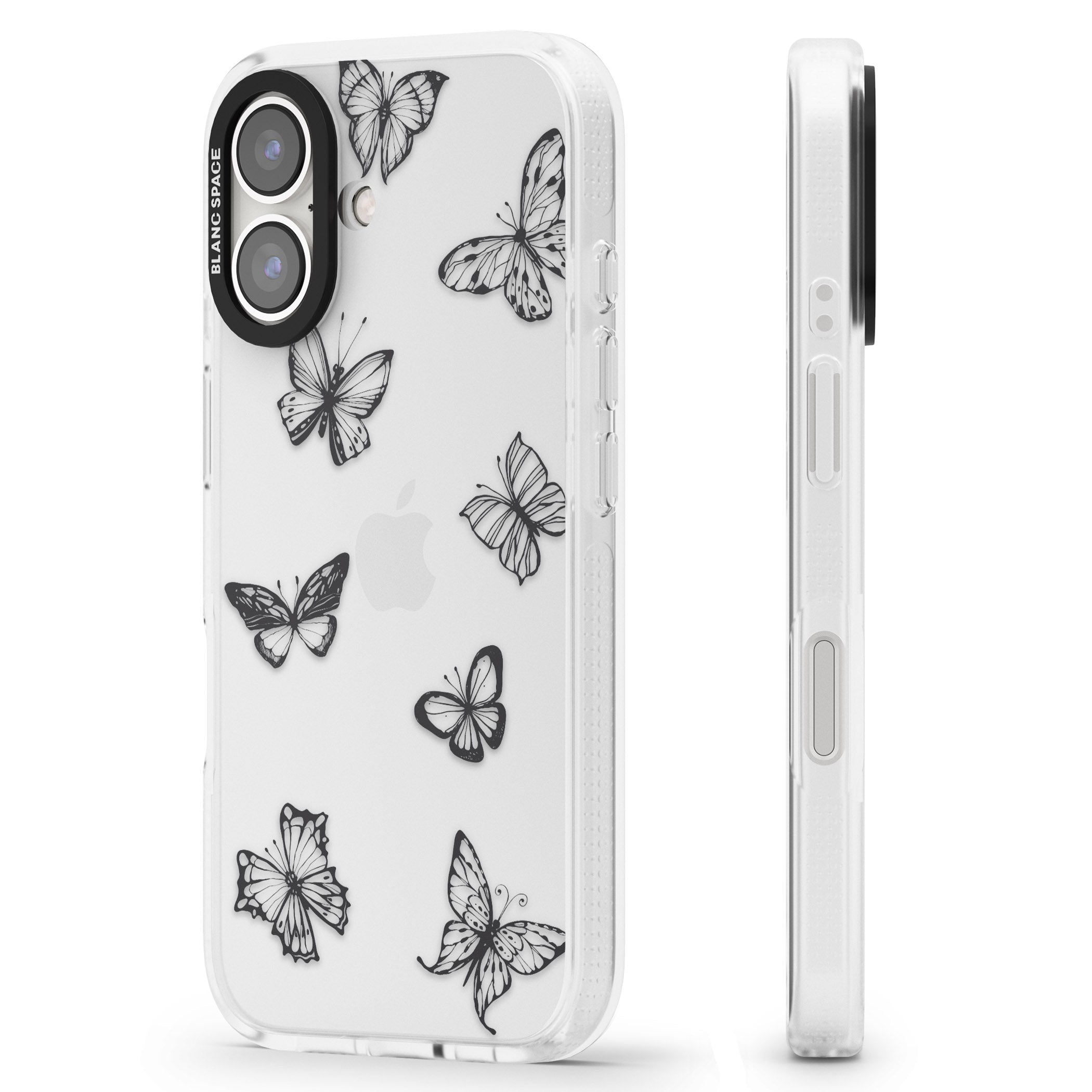 Grey Butterfly Line Pattern iPhone 16 / 16 Plus Clear Case Impact Air - Blanc Space