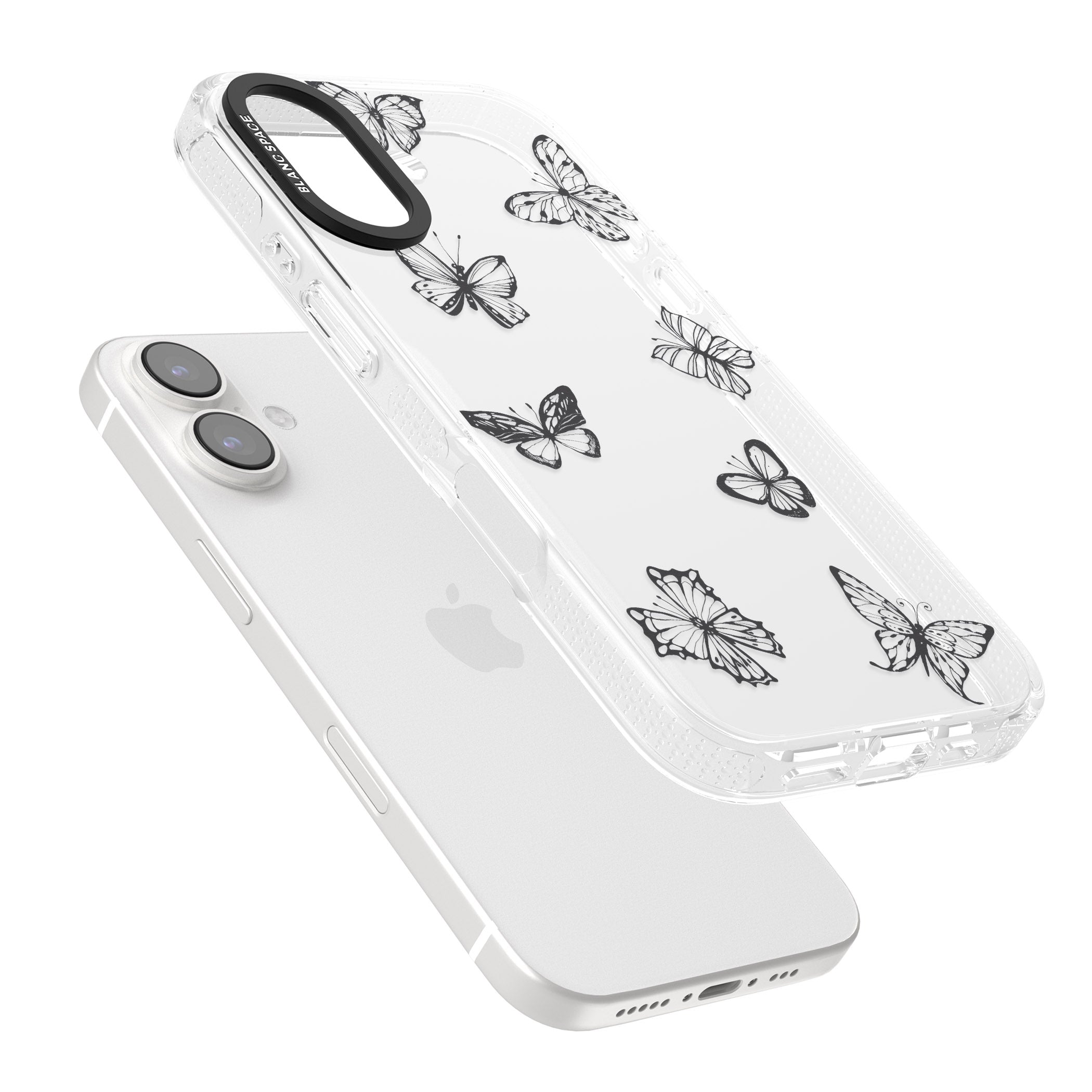 Grey Butterfly Line Pattern iPhone 16 / 16 Plus Clear Case Impact Air - Blanc Space