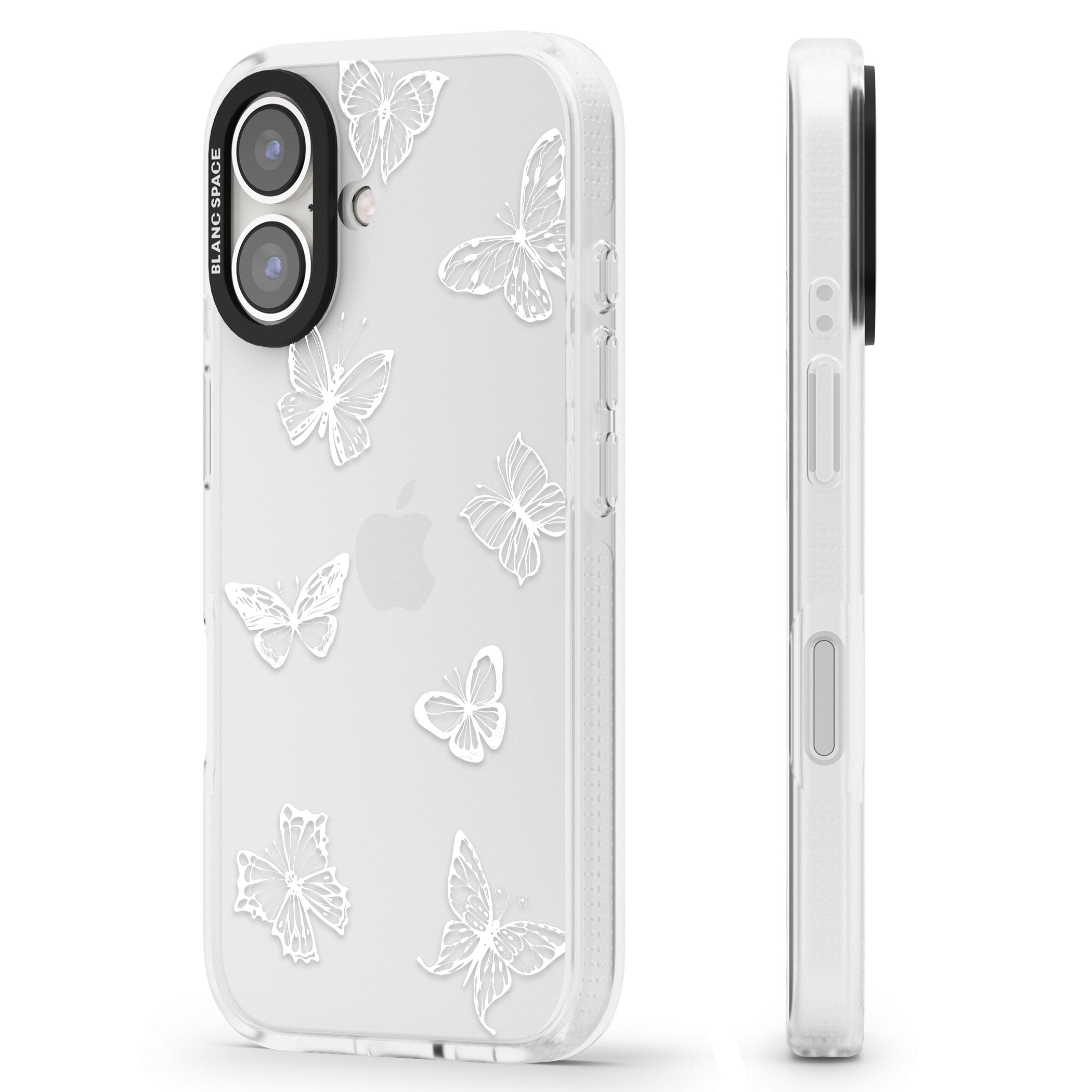 White Butterfly Line Pattern iPhone 16 / 16 Plus Clear Case Impact Air - Blanc Space