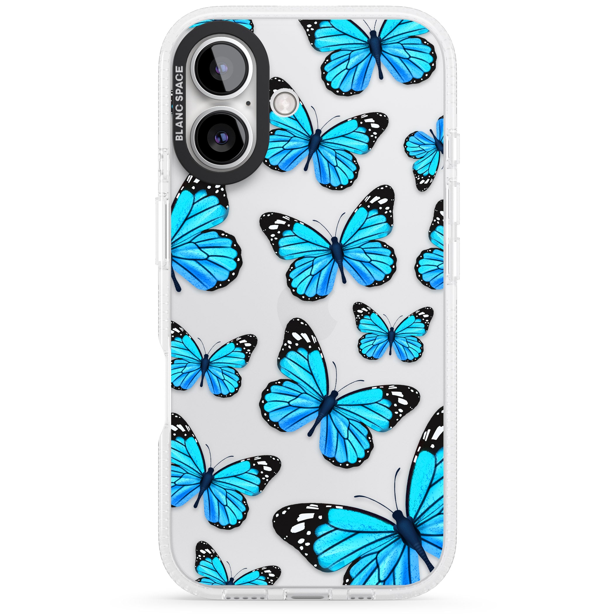 Blue Butterflies iPhone 16 / 16 Plus Clear Case Impact Air - Blanc Space