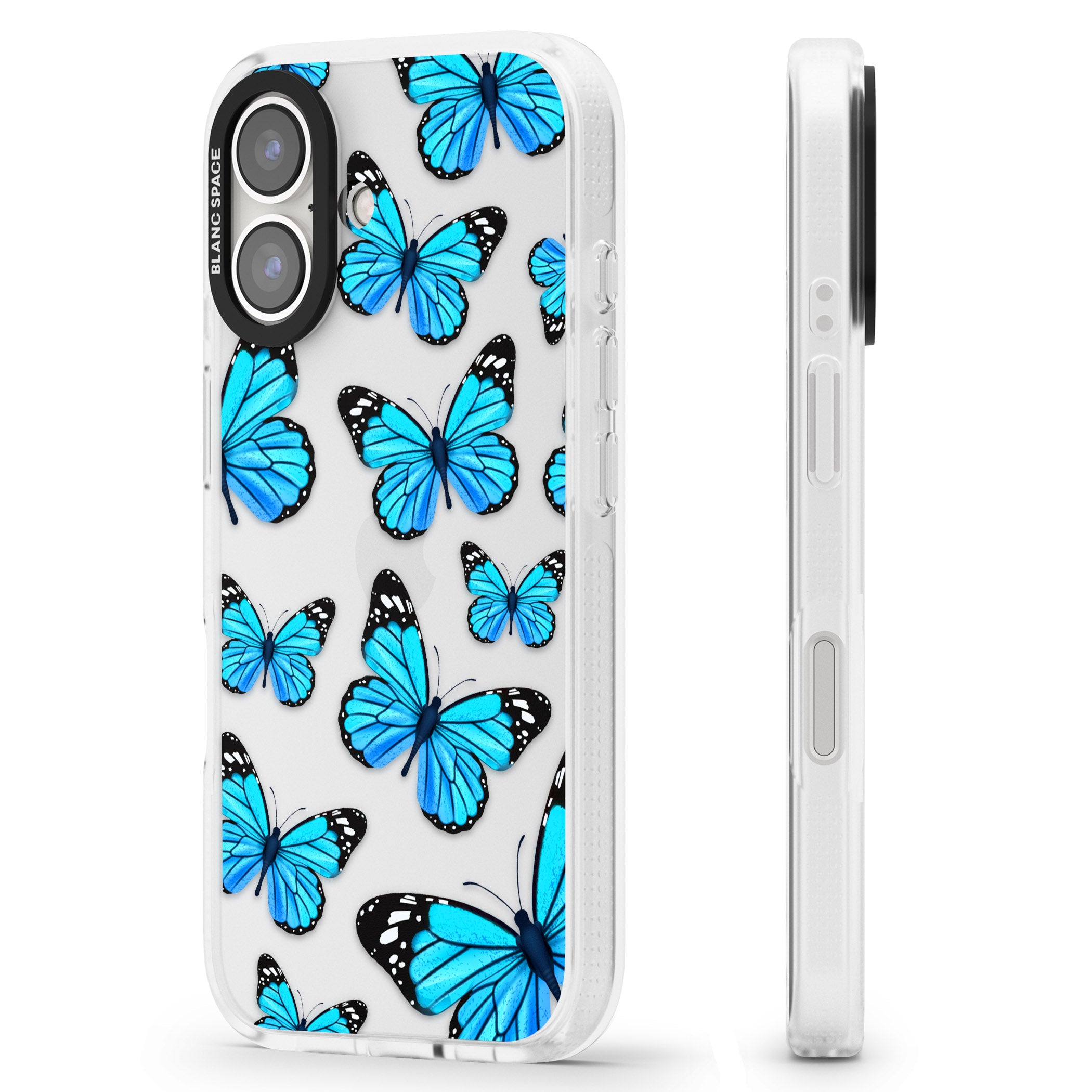 Blue Butterflies iPhone 16 / 16 Plus Clear Case Impact Air - Blanc Space