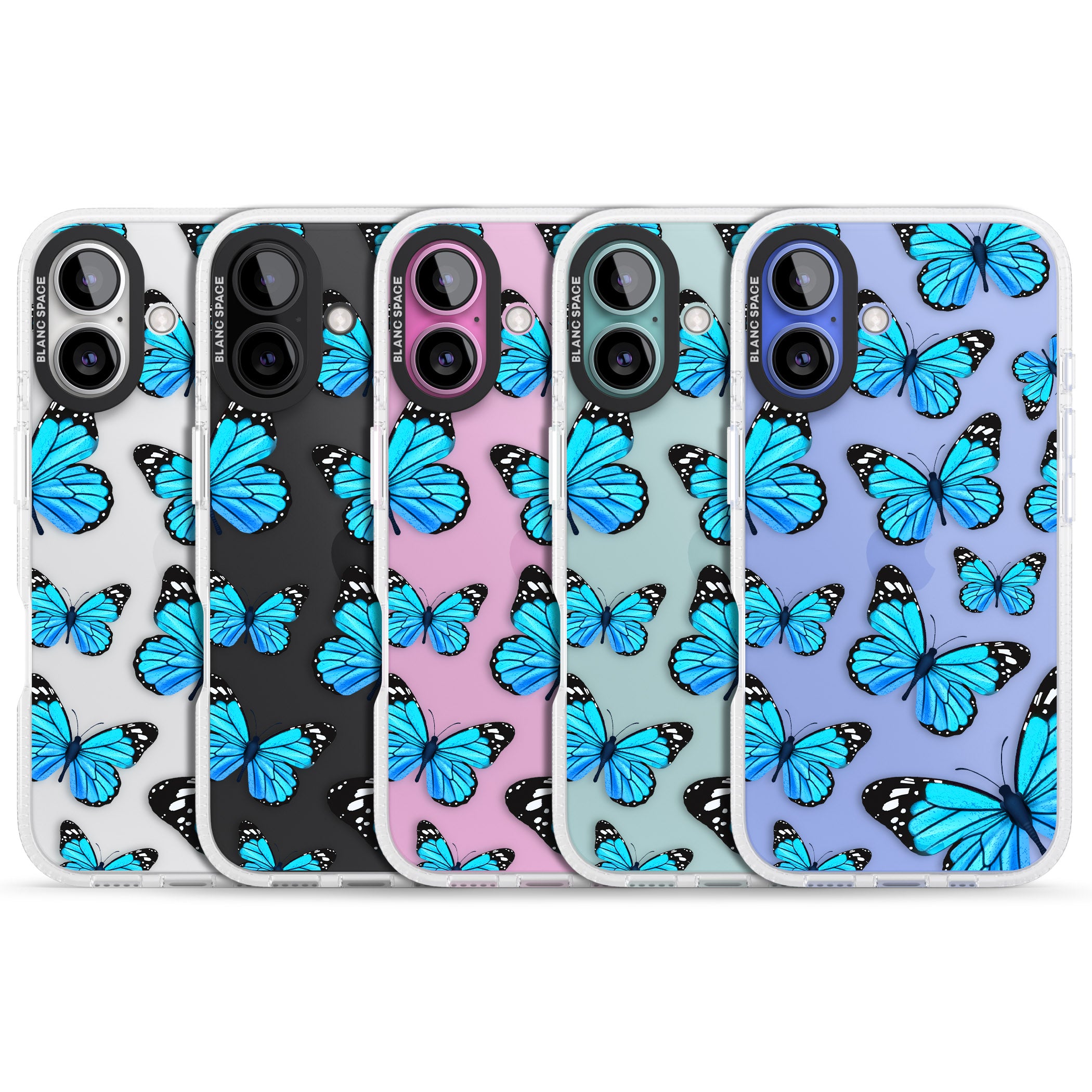 Blue Butterflies iPhone 16 / 16 Plus Clear Case Impact Air - Blanc Space