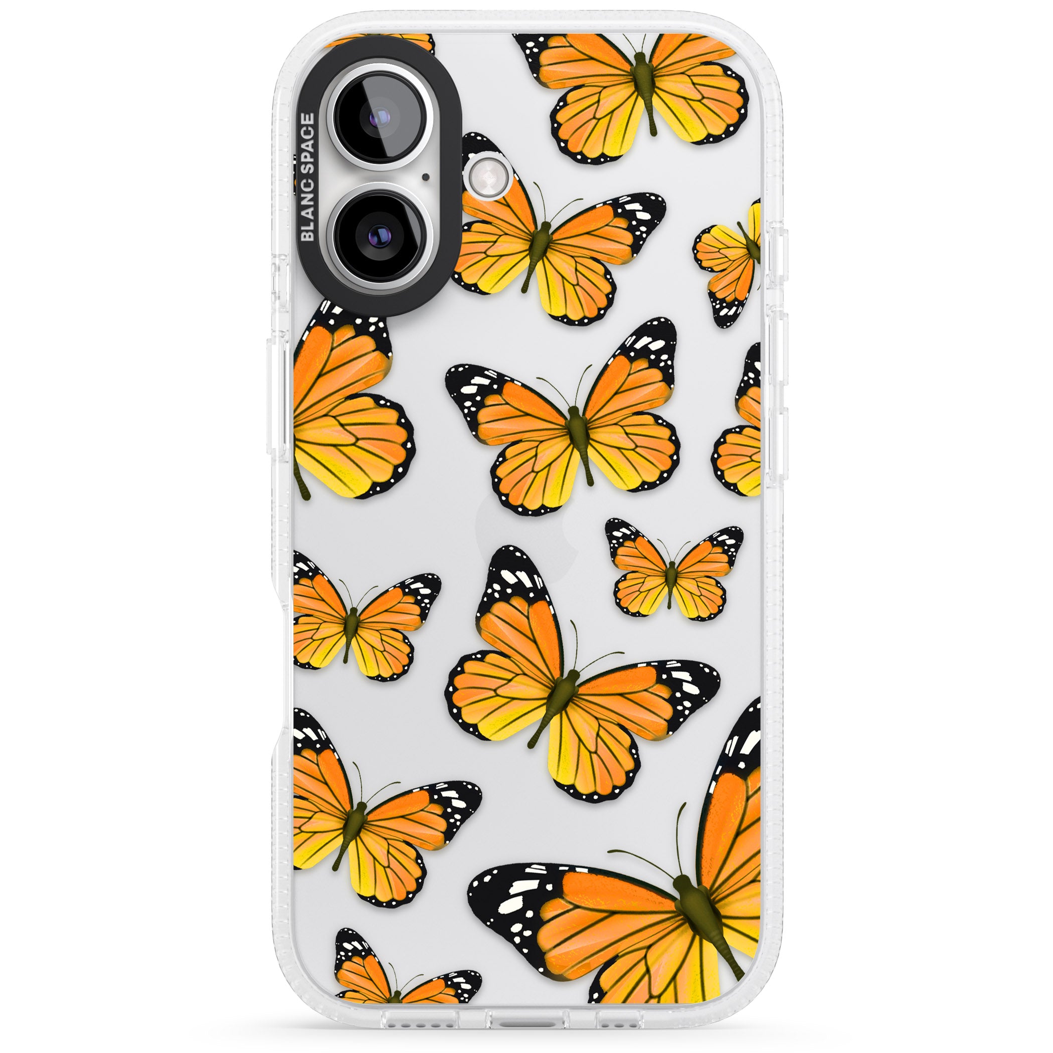 Sun-Yellow Butterflies iPhone 16 / 16 Plus Clear Case Impact Air - Blanc Space