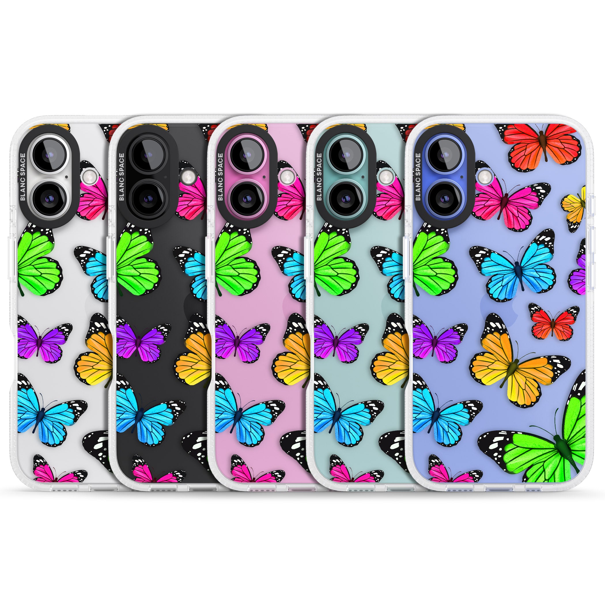 Vibrant Butterflies iPhone 16 / 16 Plus Clear Case Impact Air - Blanc Space