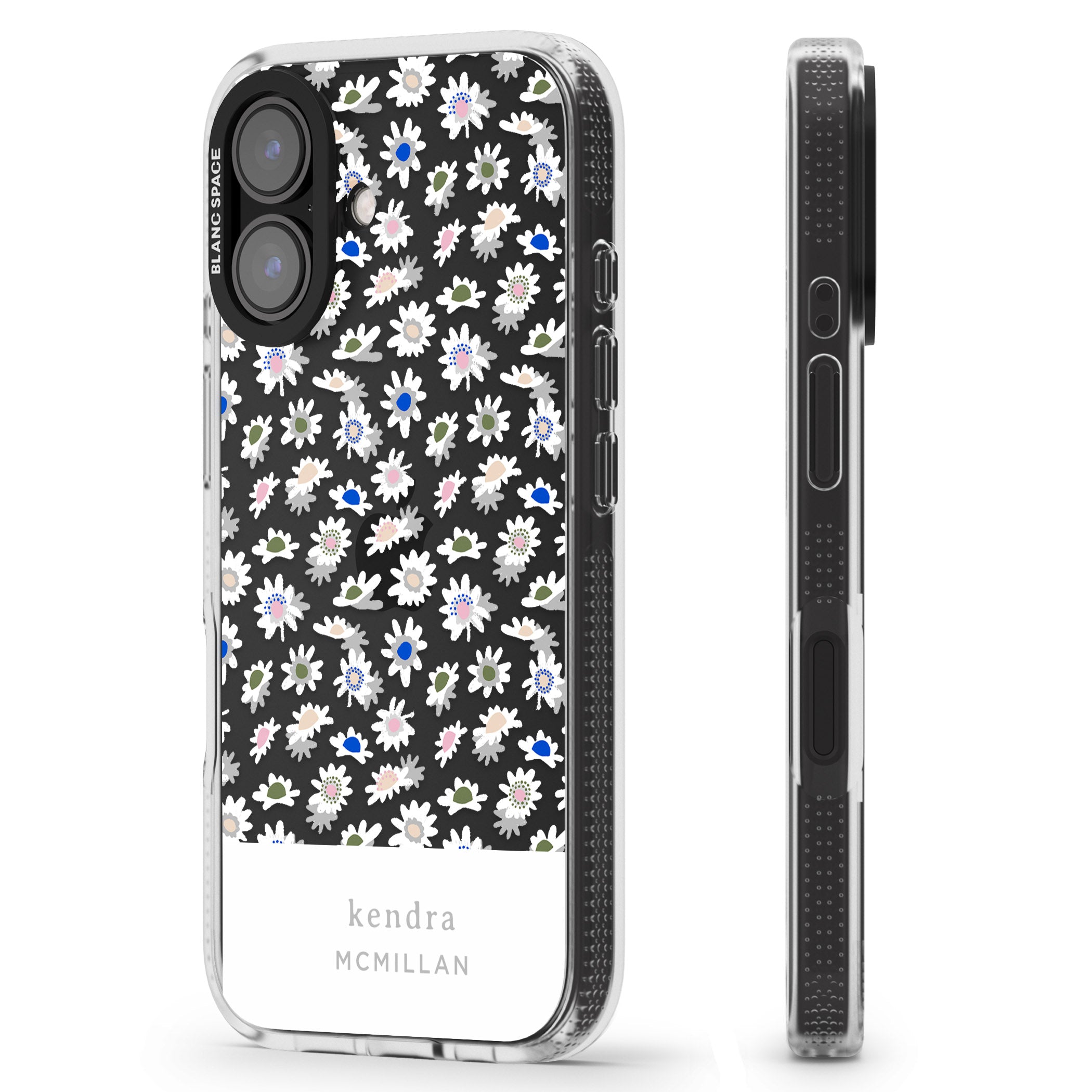 Personalised Grey & White Daisies Floral Design iPhone 16 / 16 Plus Clear Case Impact Air - Blanc Space