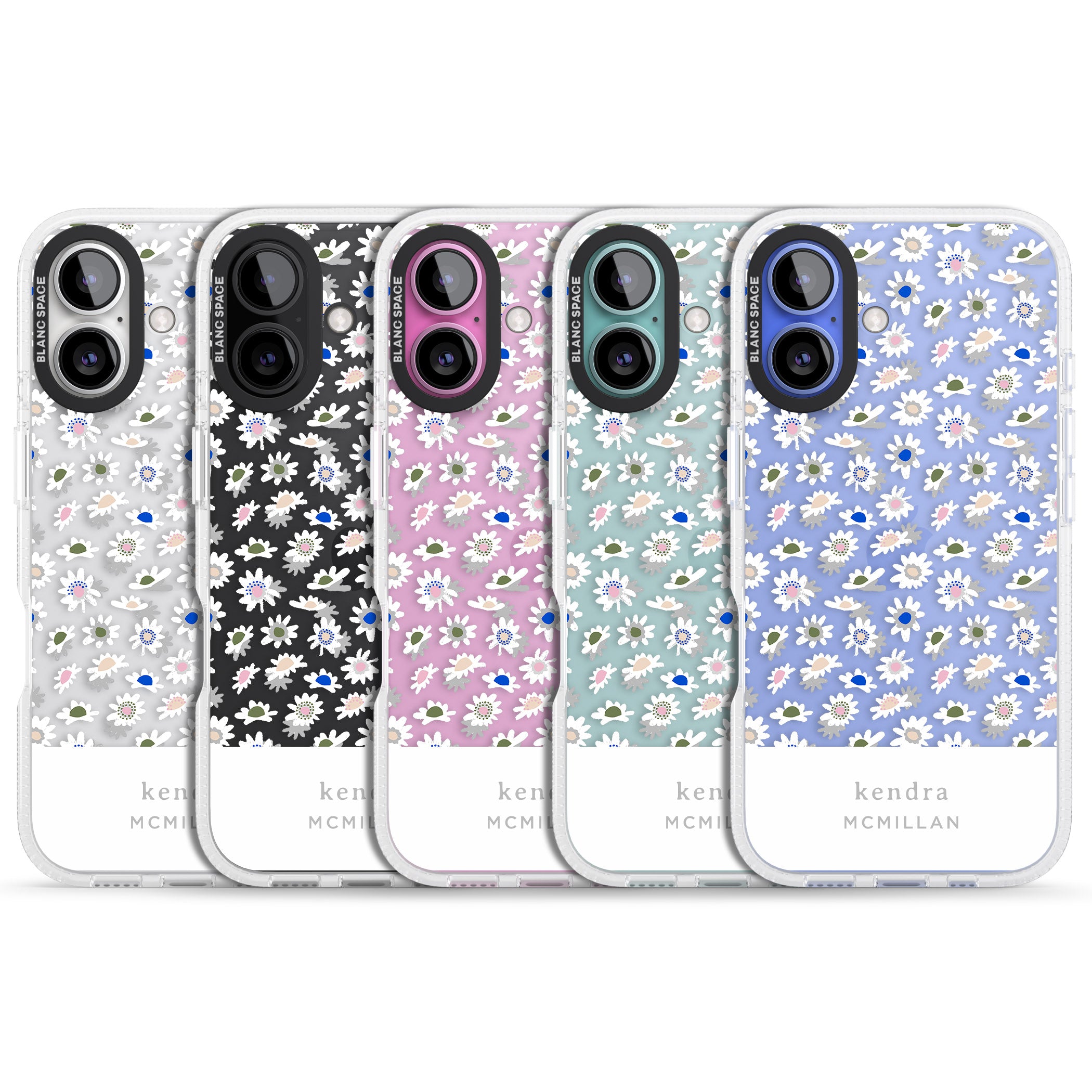 Personalised Grey & White Daisies Floral Design iPhone 16 / 16 Plus Clear Case Impact Air - Blanc Space