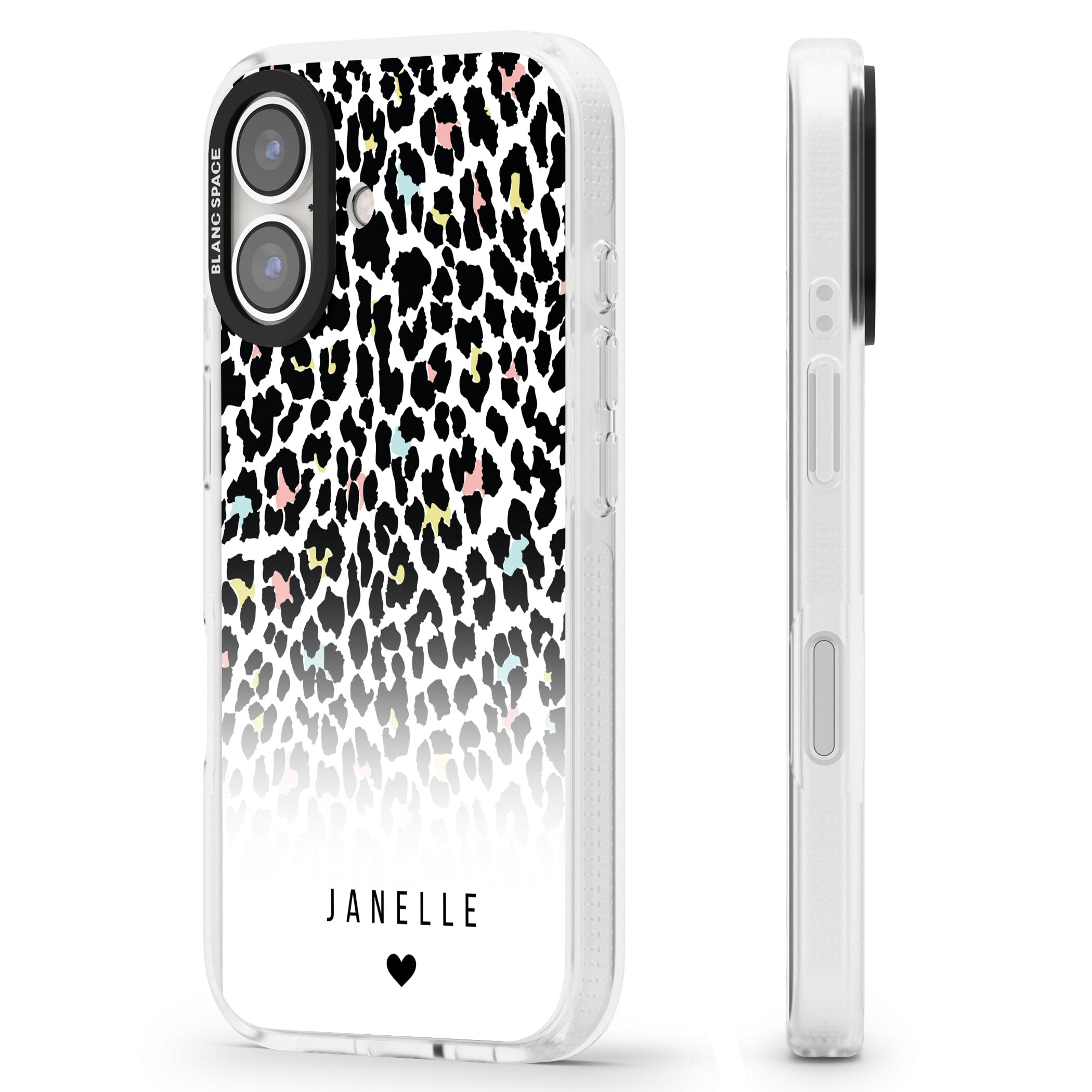 Personalised Pastel Leopard Spots iPhone 16 / 16 Plus Clear Case Impact Air - Blanc Space