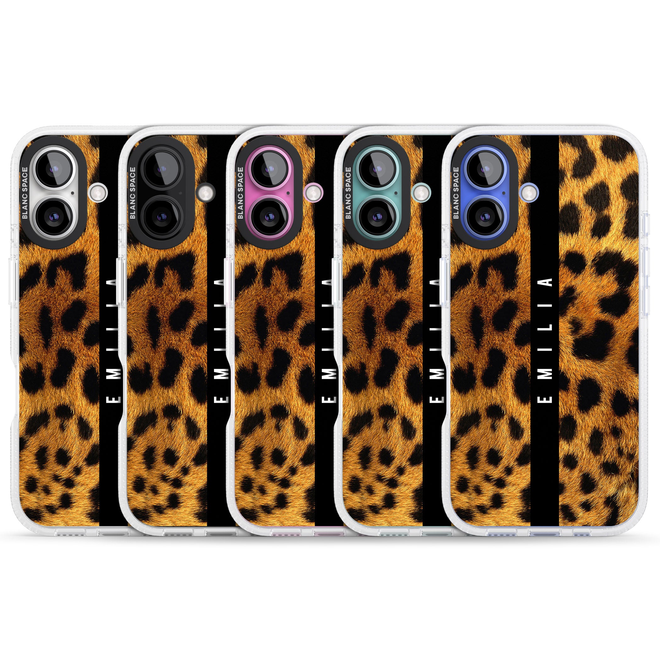 Personalised Leopard Print iPhone 16 / 16 Plus Clear Case Impact Air - Blanc Space