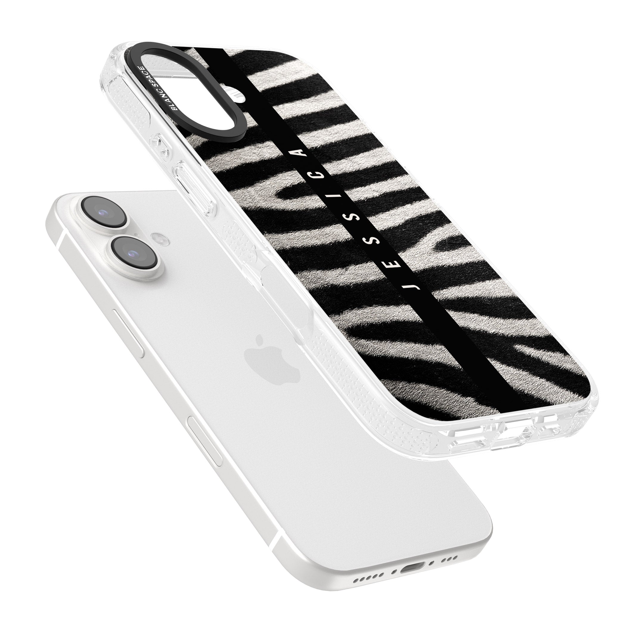 Personalised Zebra Print iPhone 16 / 16 Plus Clear Case Impact Air - Blanc Space
