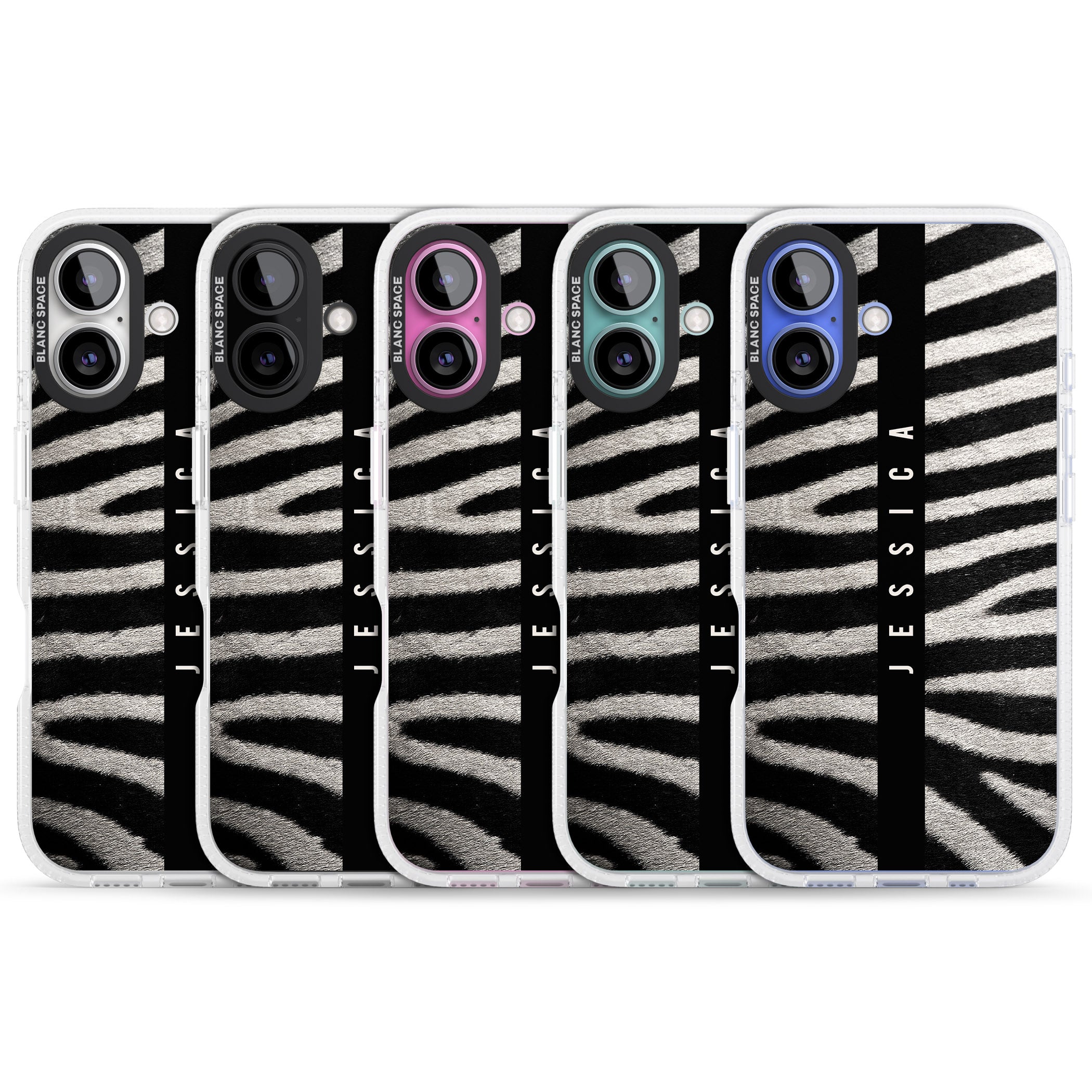 Personalised Zebra Print iPhone 16 / 16 Plus Clear Case Impact Air - Blanc Space