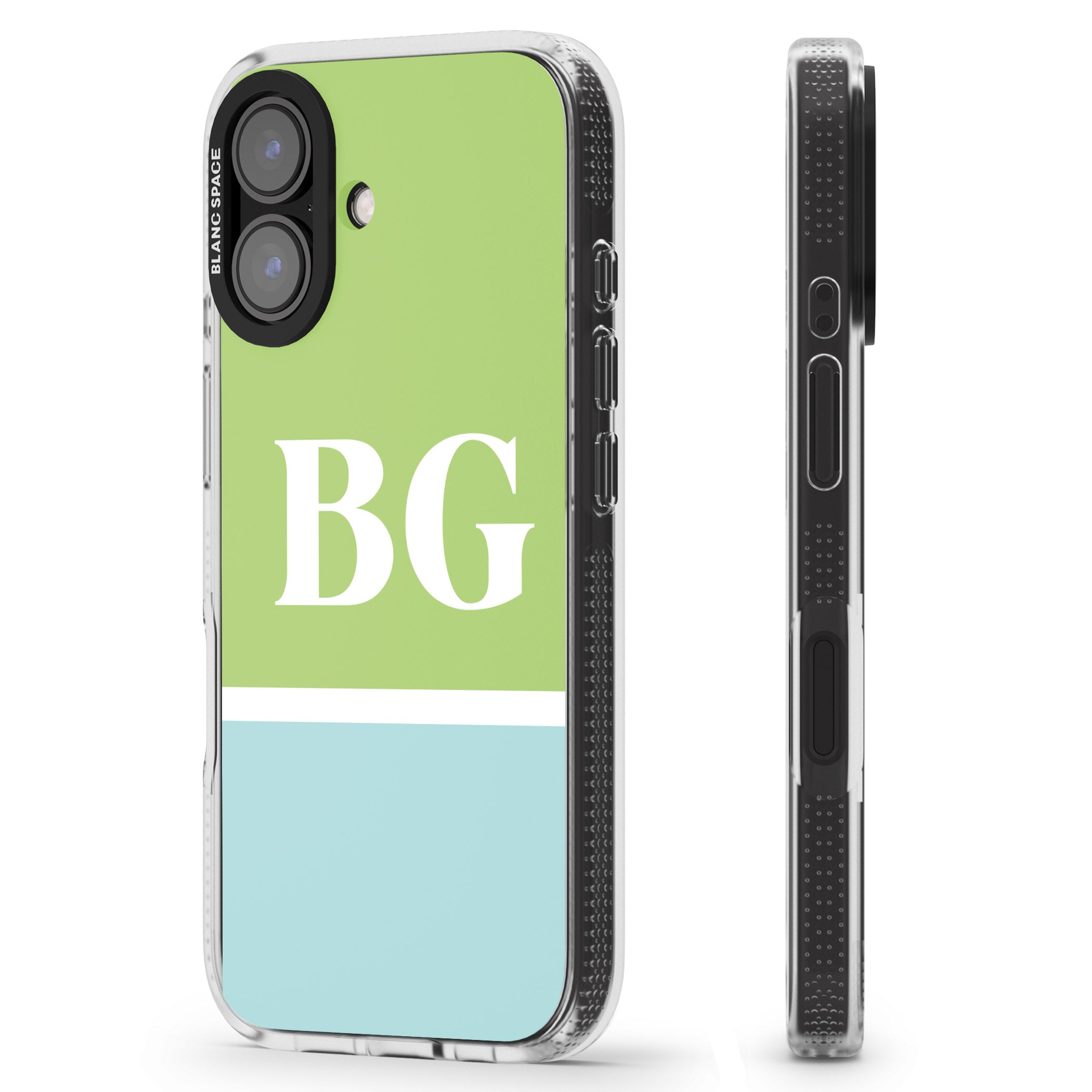 Personalised Colourblock: Green & Turquoise iPhone 16 / 16 Plus Clear Case Impact Air - Blanc Space