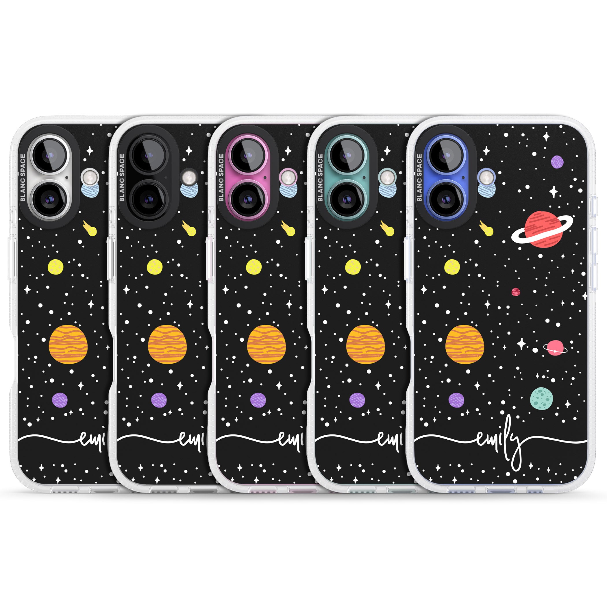 Personalised Cute Cartoon Planets iPhone 16 / 16 Plus Clear Case Impact Air - Blanc Space