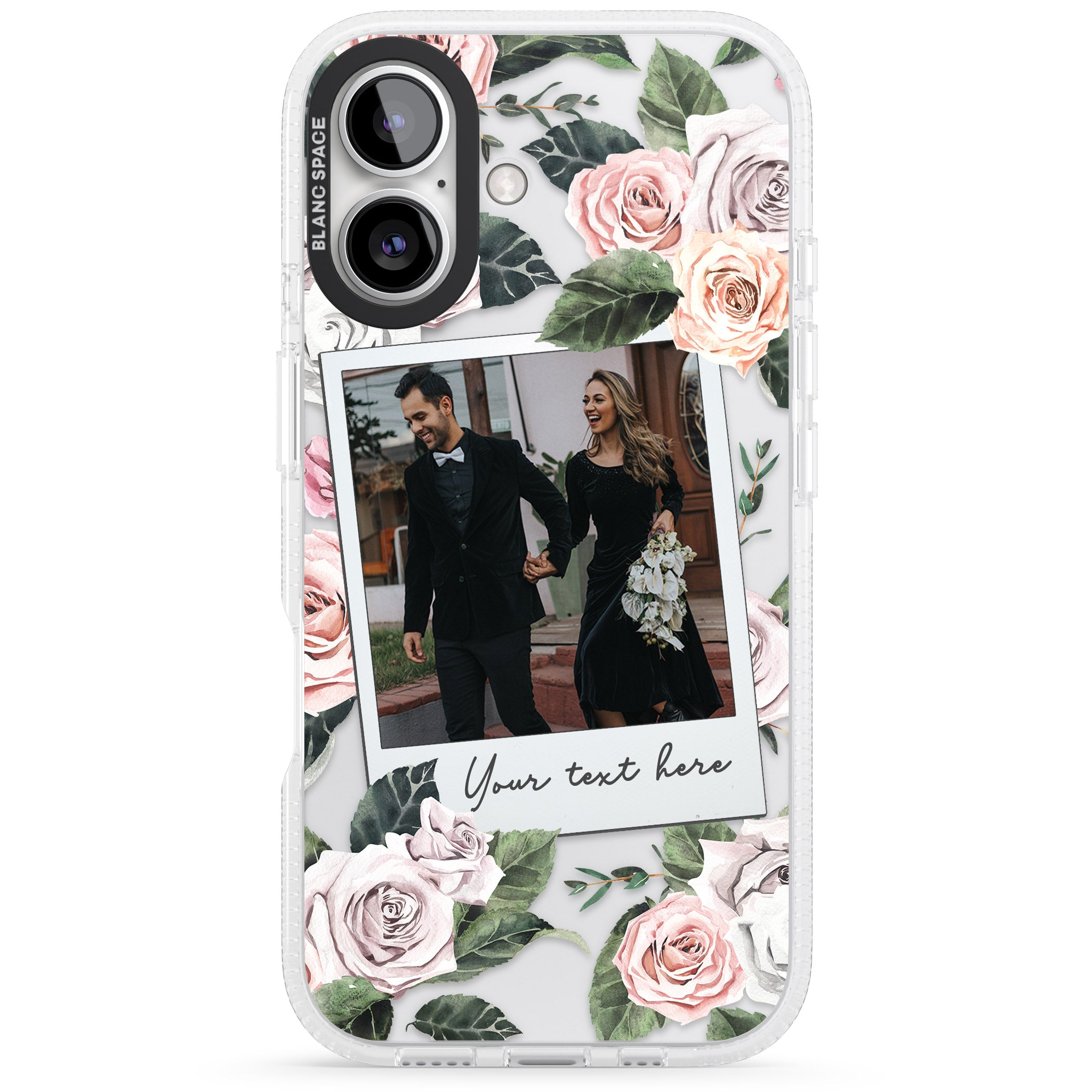 Personalised Floral Instant Film Photo iPhone 16 / 16 Plus Clear Case Impact Air - Blanc Space