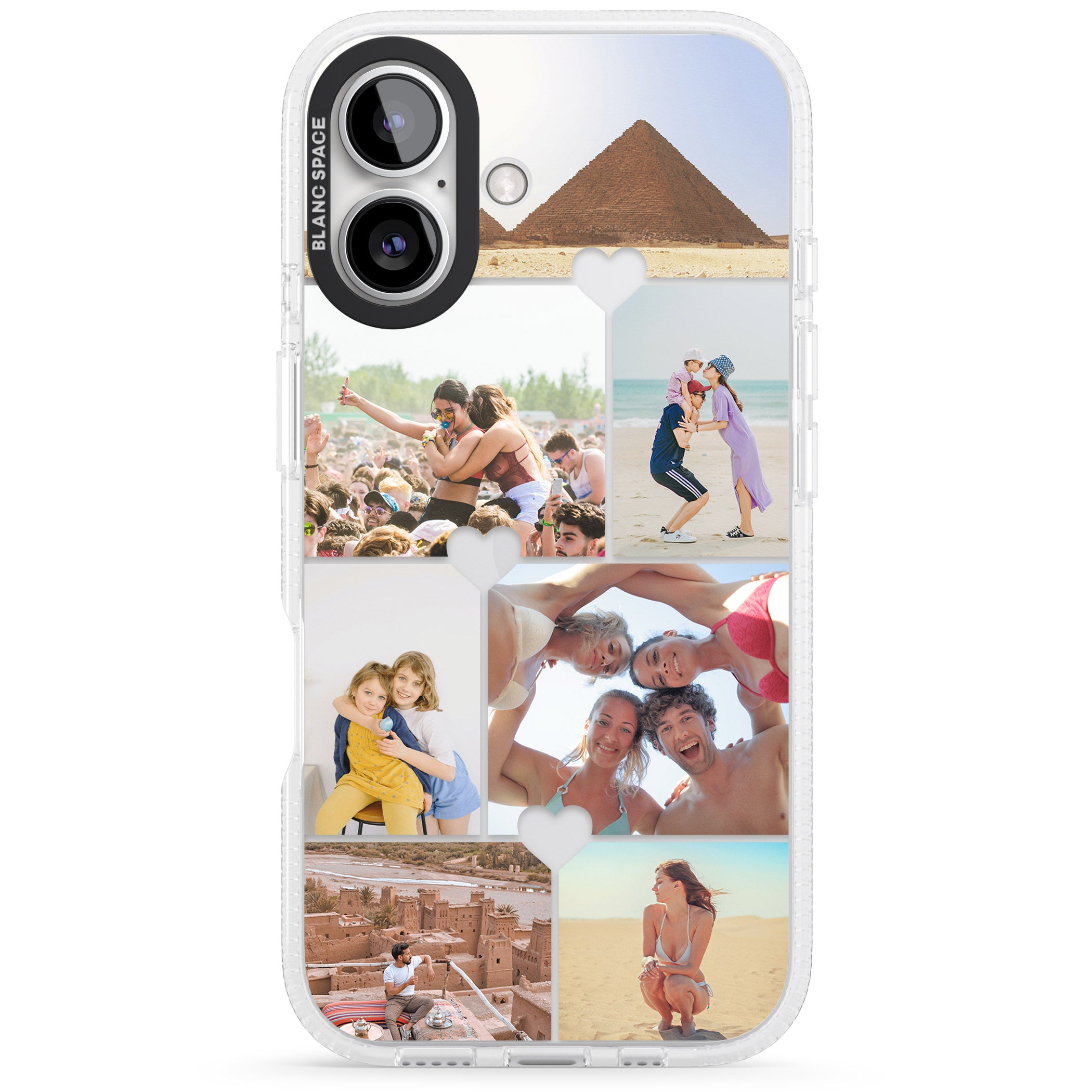 Personalised Heart Photo Grid iPhone 16 / 16 Plus Clear Case Impact Air - Blanc Space
