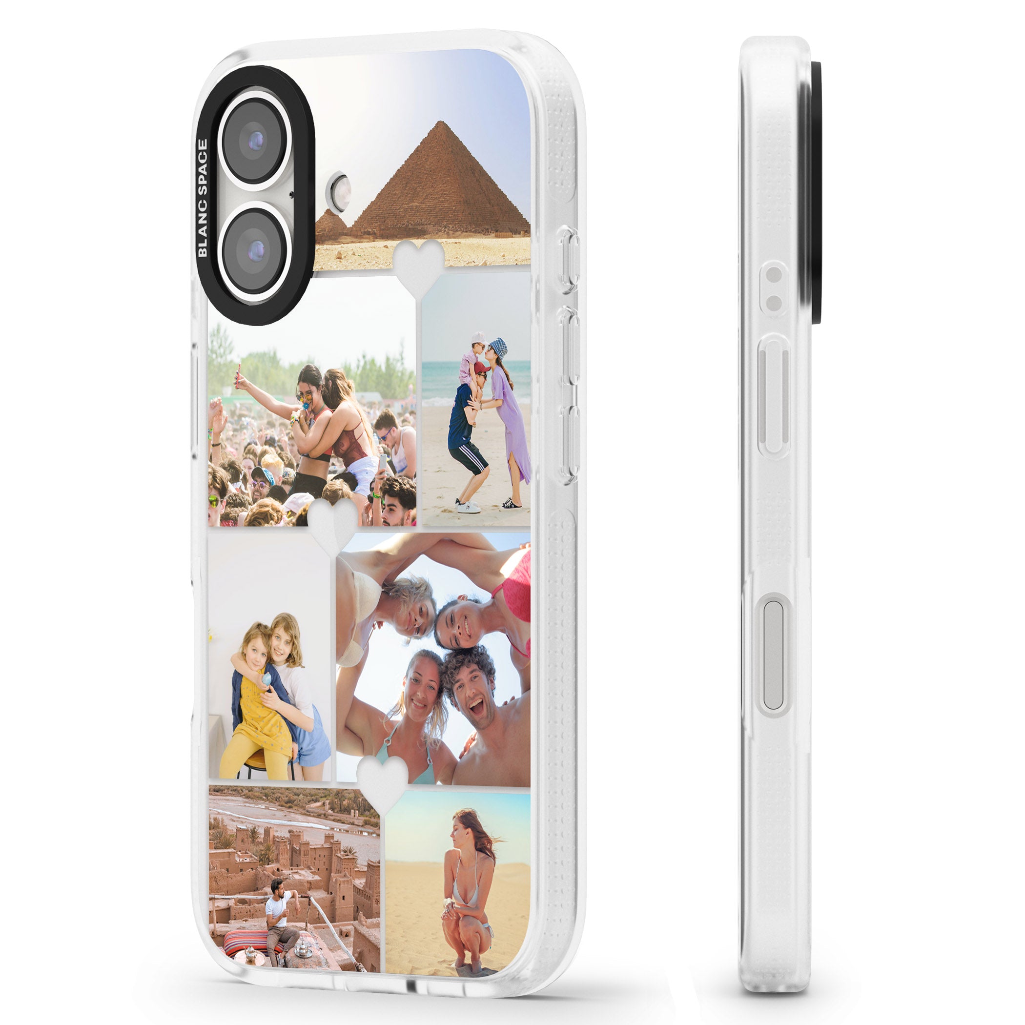 Personalised Heart Photo Grid iPhone 16 / 16 Plus Clear Case Impact Air - Blanc Space