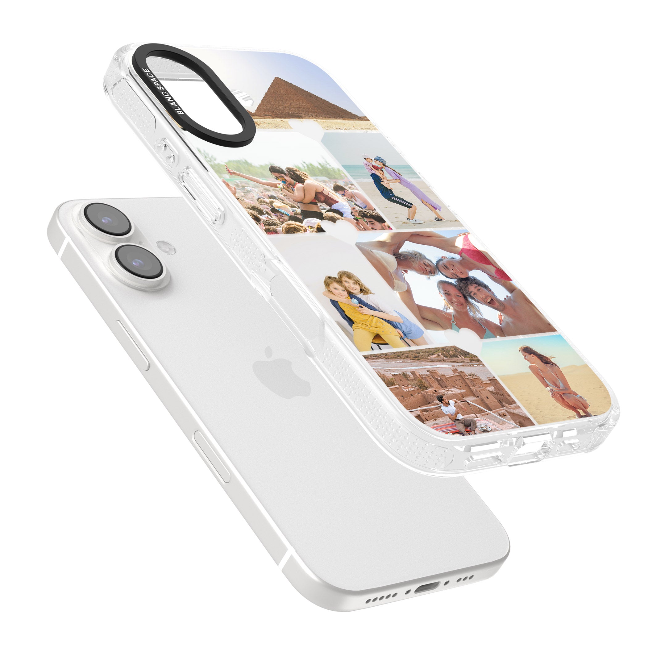 Personalised Heart Photo Grid iPhone 16 / 16 Plus Clear Case Impact Air - Blanc Space