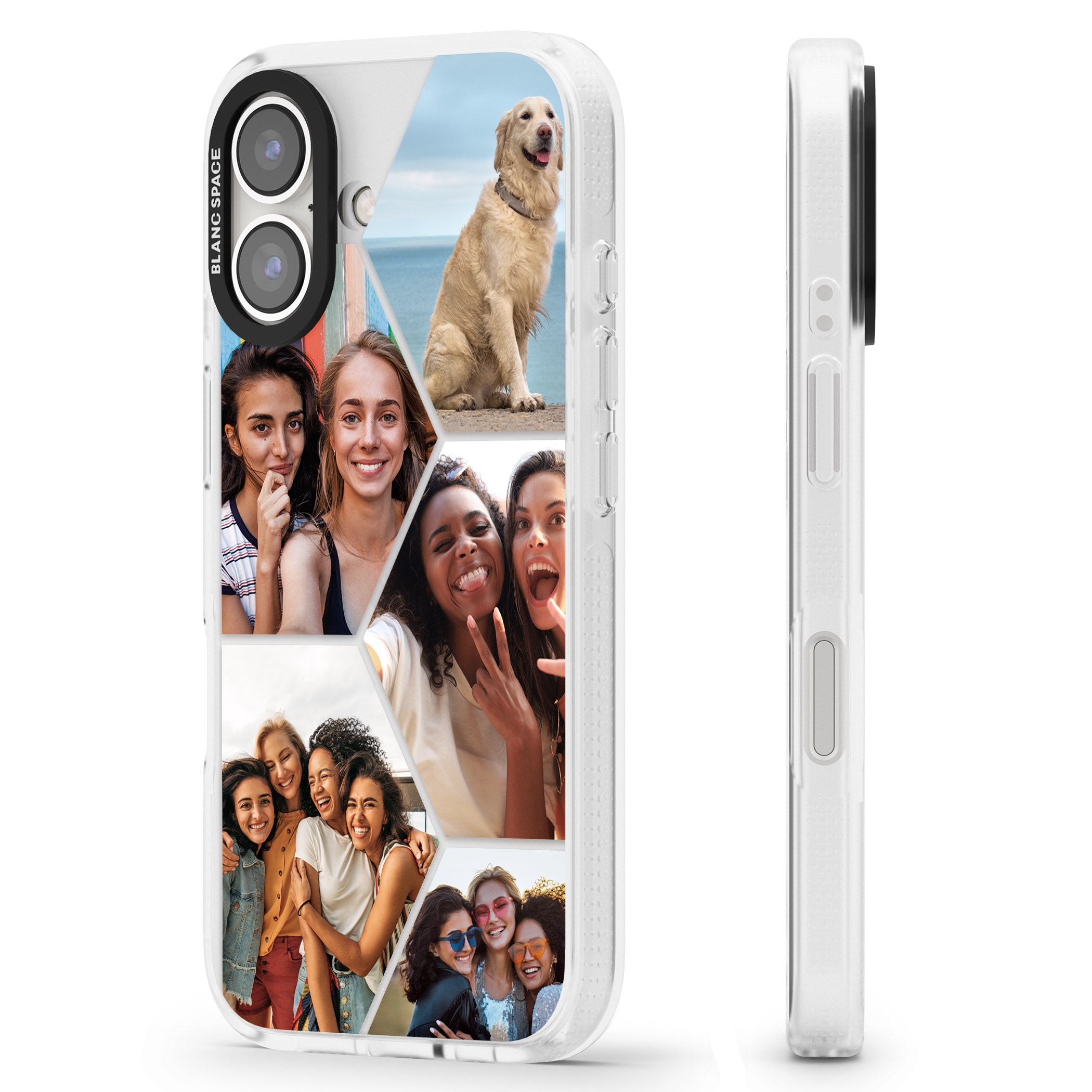 Personalised Beehive Photo Grid iPhone 16 / 16 Plus Clear Case Impact Air - Blanc Space