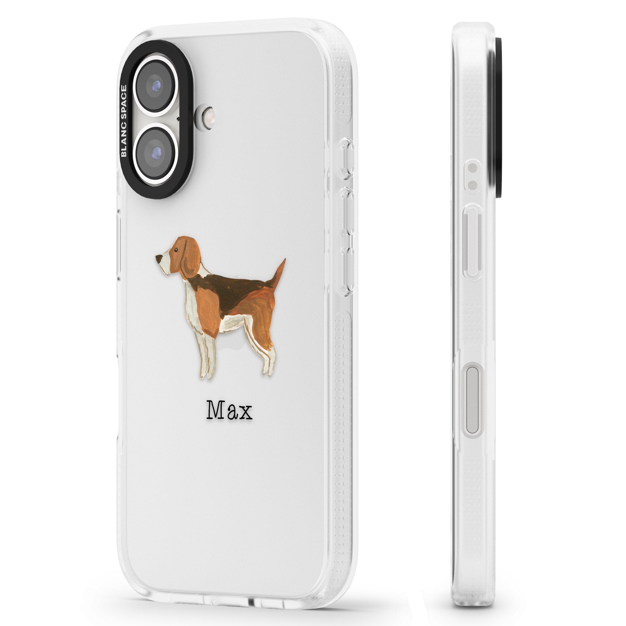 Personalised Hand Painted Beagle iPhone 16 / 16 Plus Clear Case Impact Air - Blanc Space