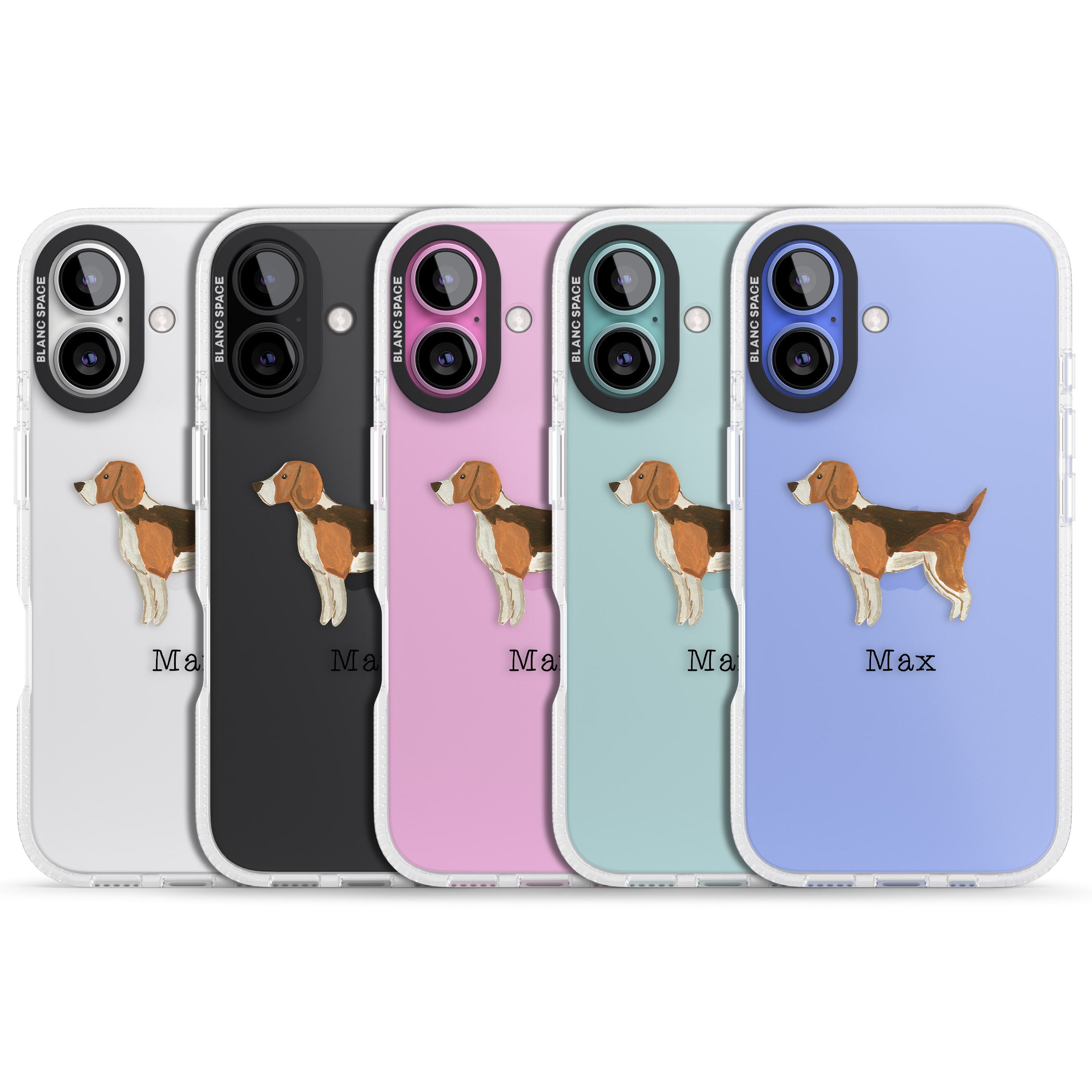 Personalised Hand Painted Beagle iPhone 16 / 16 Plus Clear Case Impact Air - Blanc Space