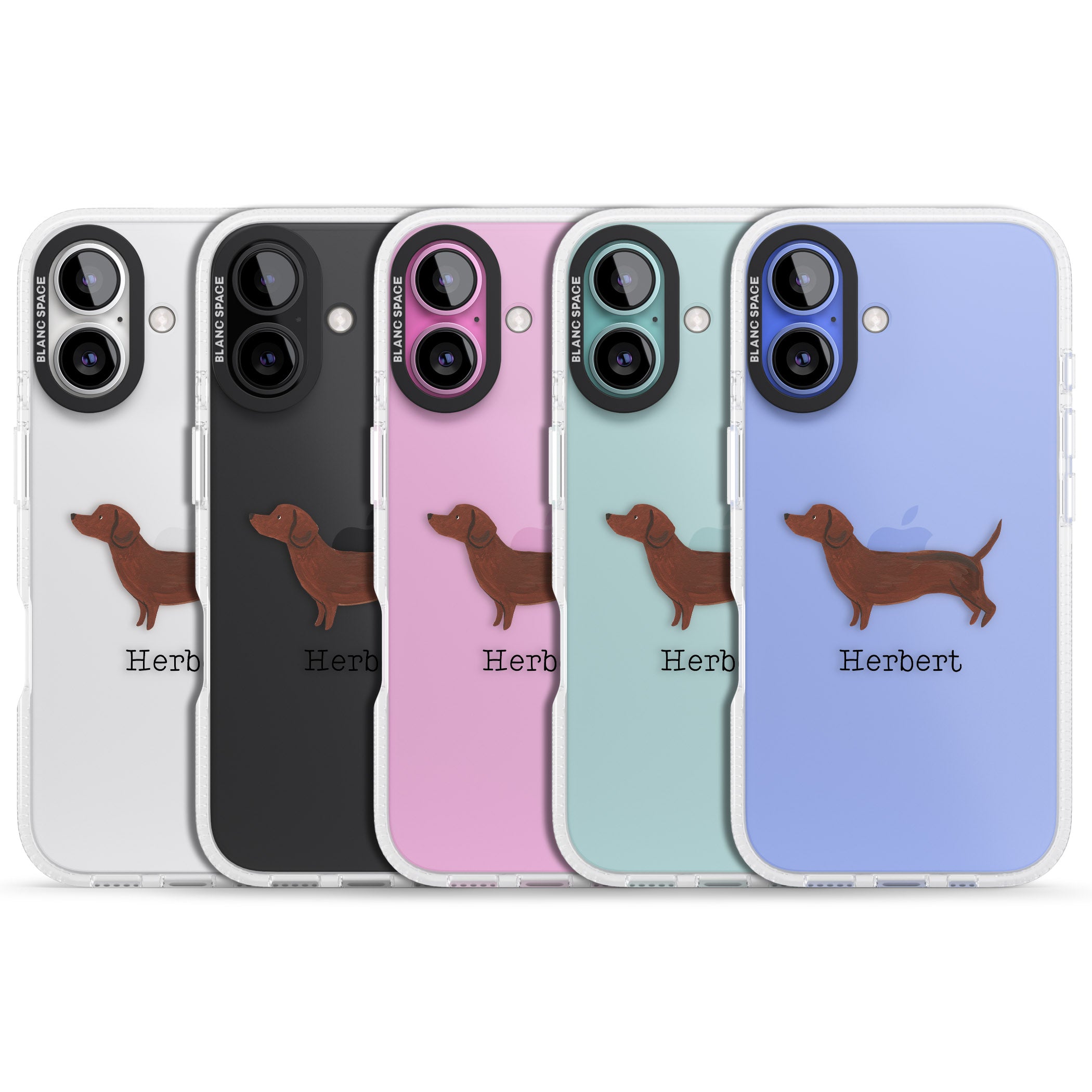 Personalised Hand Painted Sausage Dog iPhone 16 / 16 Plus Clear Case Impact Air - Blanc Space