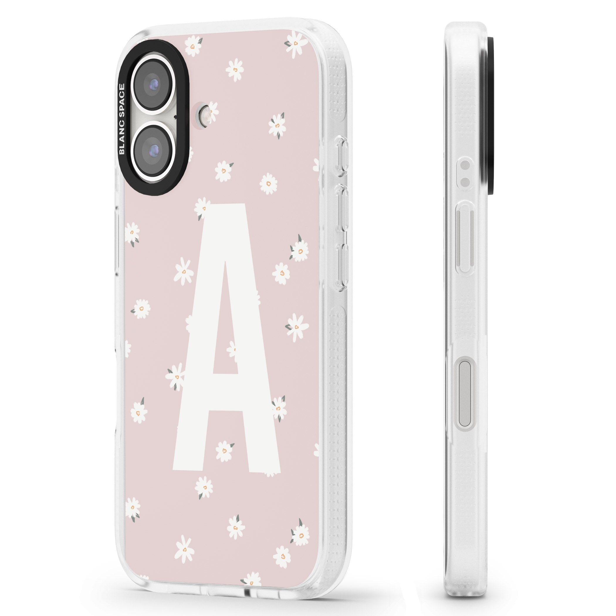 Personalised Pink Daisy Personalised iPhone 16 / 16 Plus Clear Case Impact Air - Blanc Space