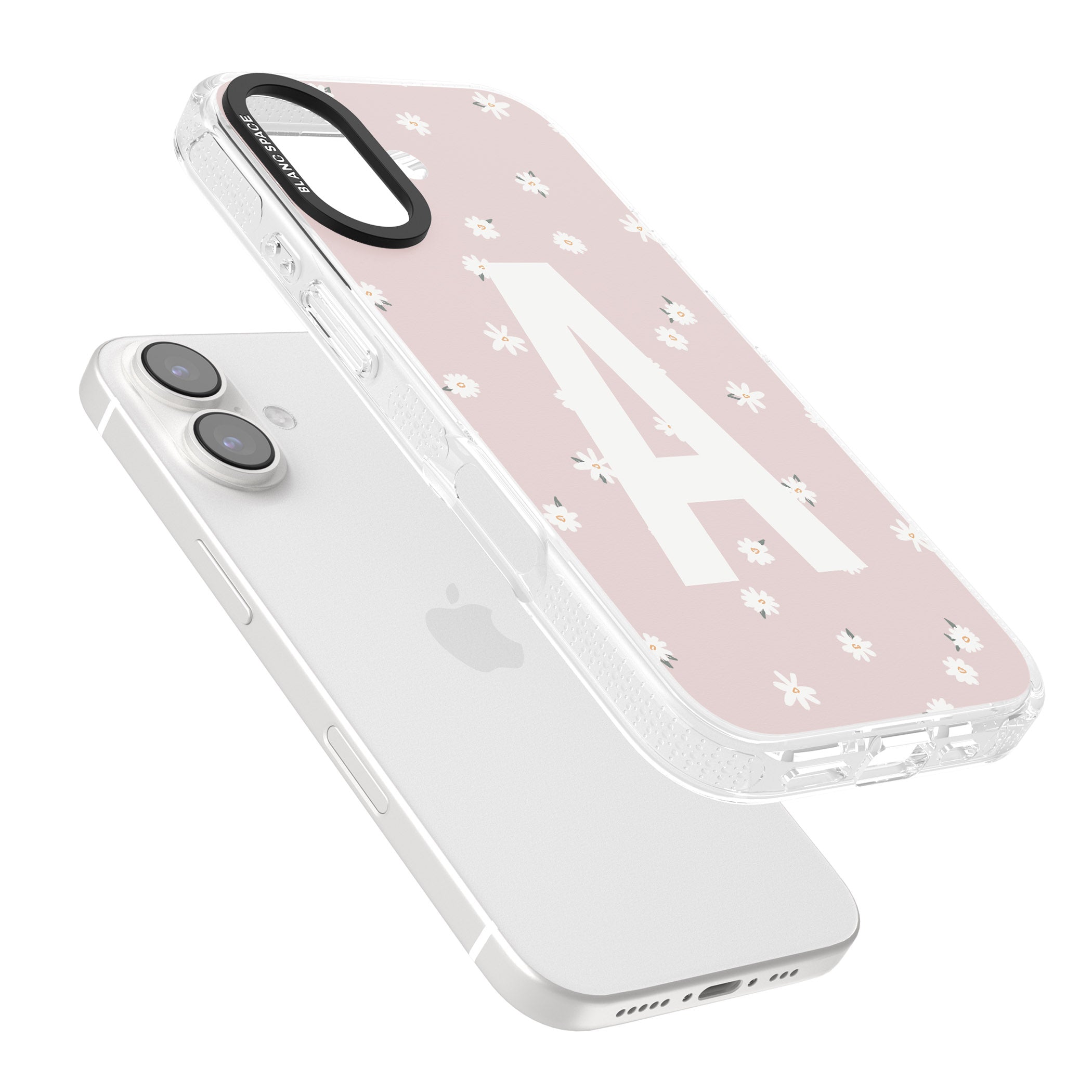 Personalised Pink Daisy Personalised iPhone 16 / 16 Plus Clear Case Impact Air - Blanc Space