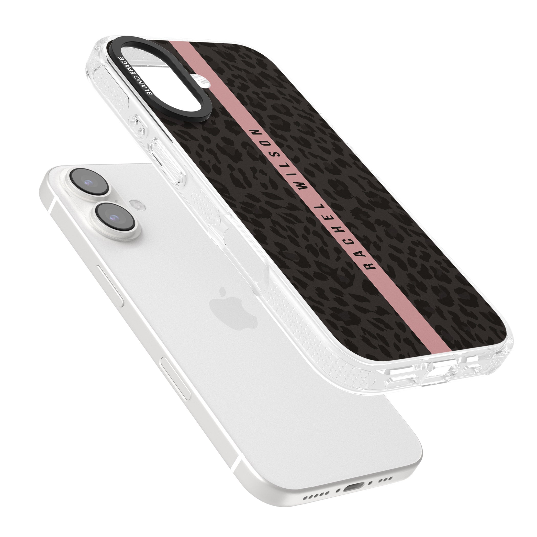 Personalised Pink Stripe Leopard Pattern iPhone 16 / 16 Plus Clear Case Impact Air - Blanc Space