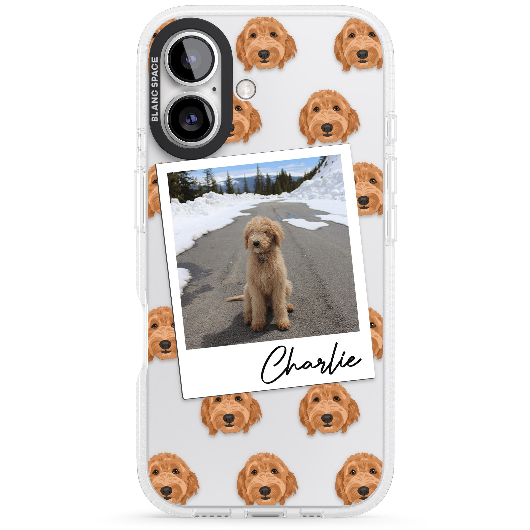 Personalised Personalised Golden Doodle - Dog Photo iPhone 16 / 16 Plus Clear Case Impact Air - Blanc Space