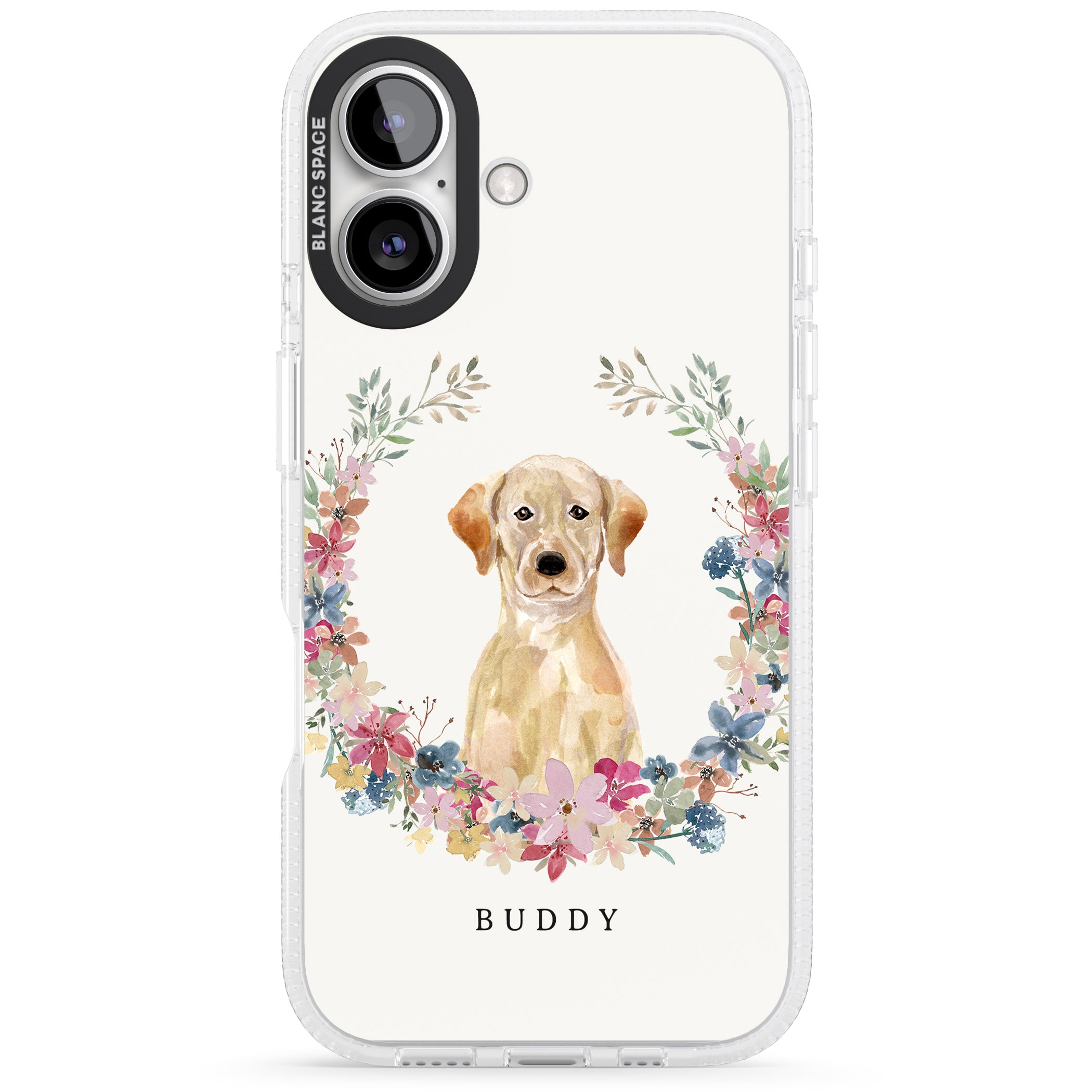 Personalised Yellow Labrador Retriever Dog Portrait iPhone 16 / 16 Plus Clear Case Impact Air - Blanc Space