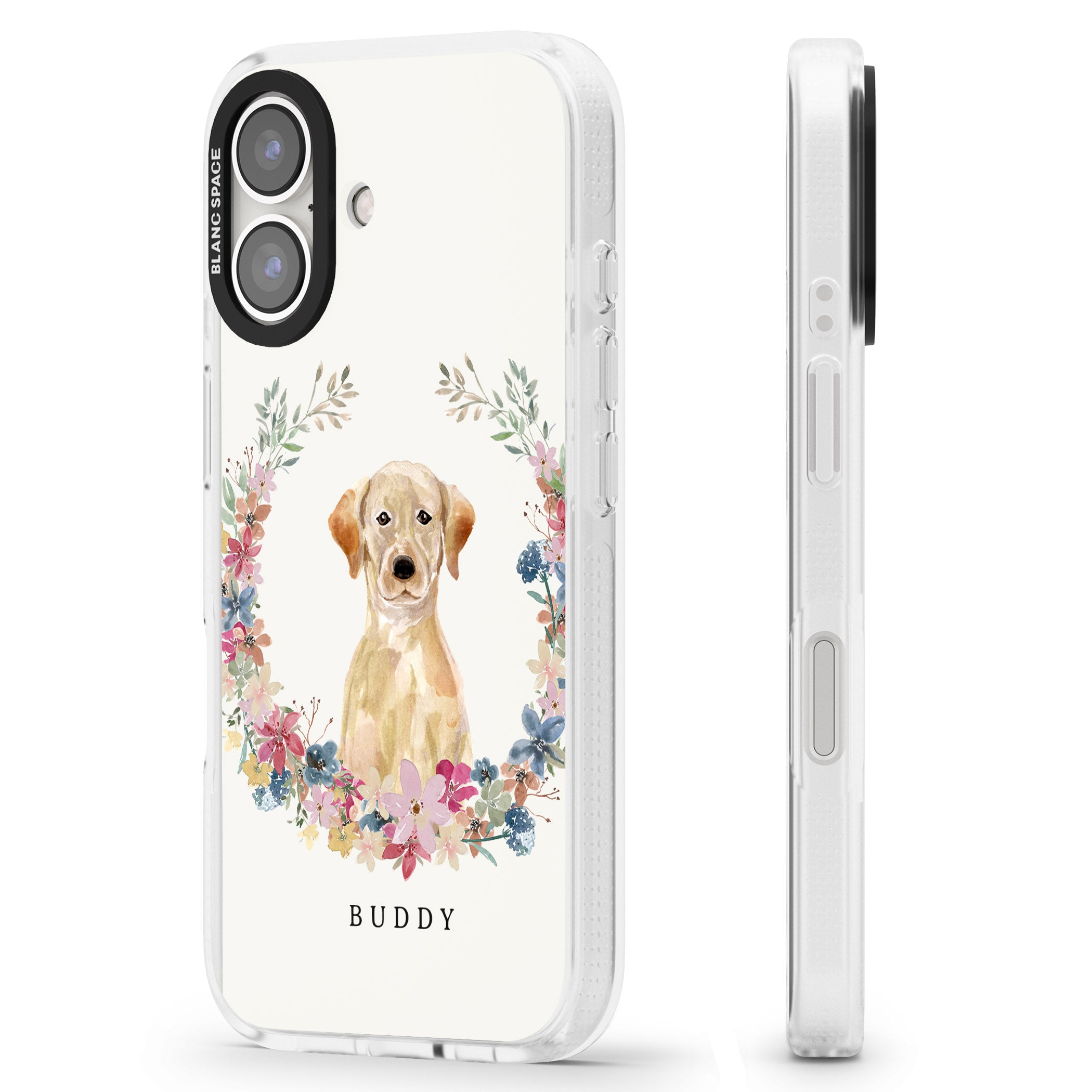 Personalised Yellow Labrador Retriever Dog Portrait iPhone 16 / 16 Plus Clear Case Impact Air - Blanc Space