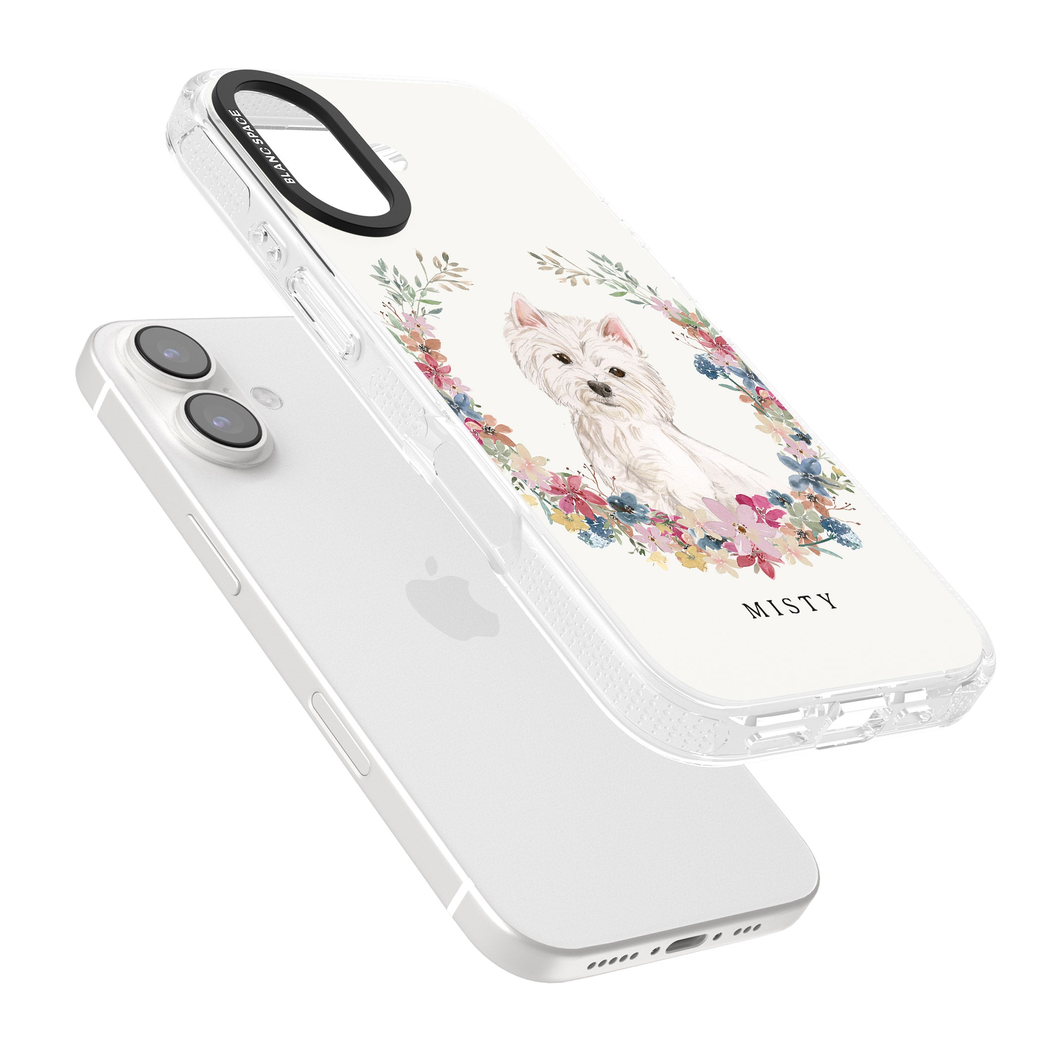 Personalised Westie Watercolour Dog Portrait iPhone 16 / 16 Plus Clear Case Impact Air - Blanc Space